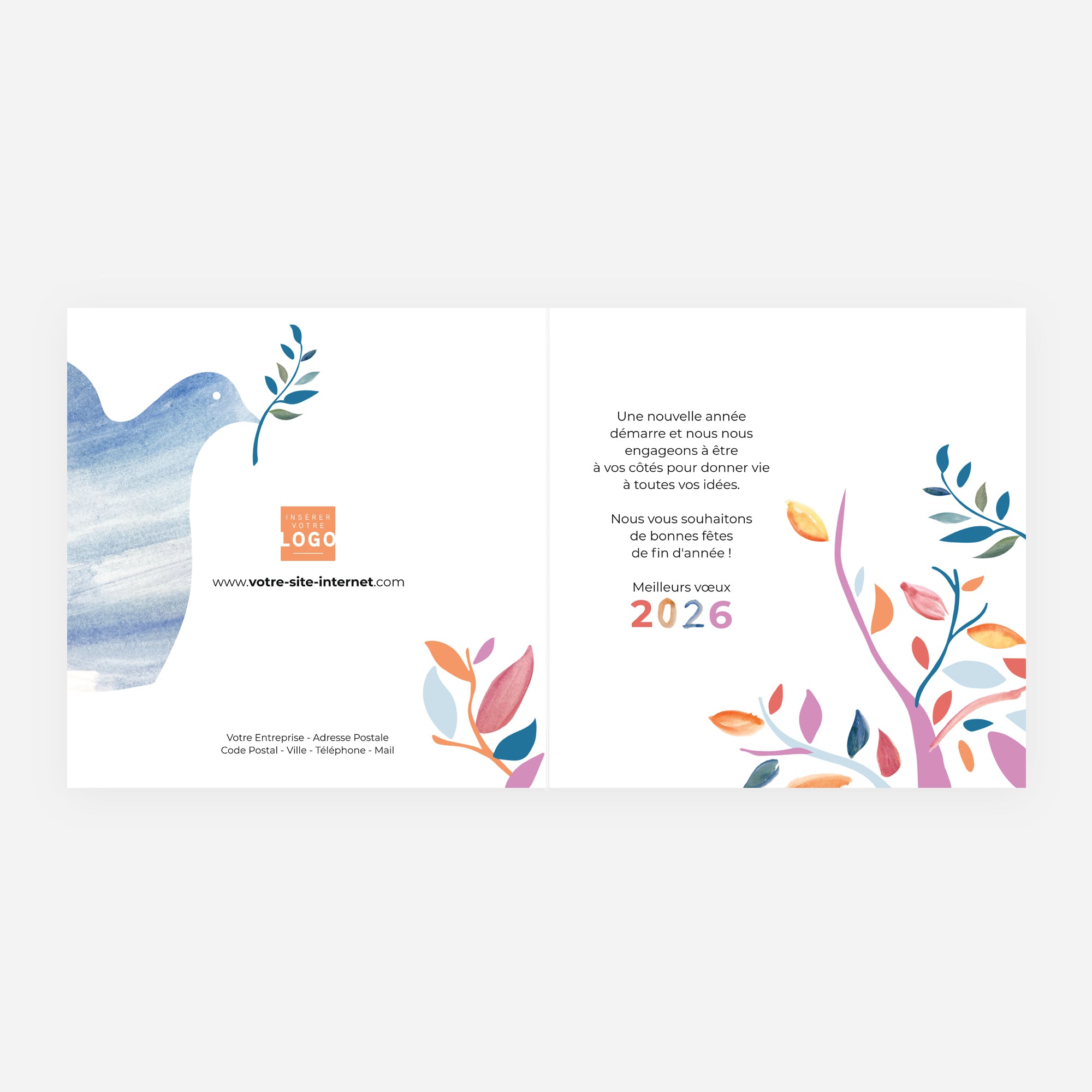 Colombe aquarelle | Vœux professionnels • Carte de voeux • Carré double photo N° 2