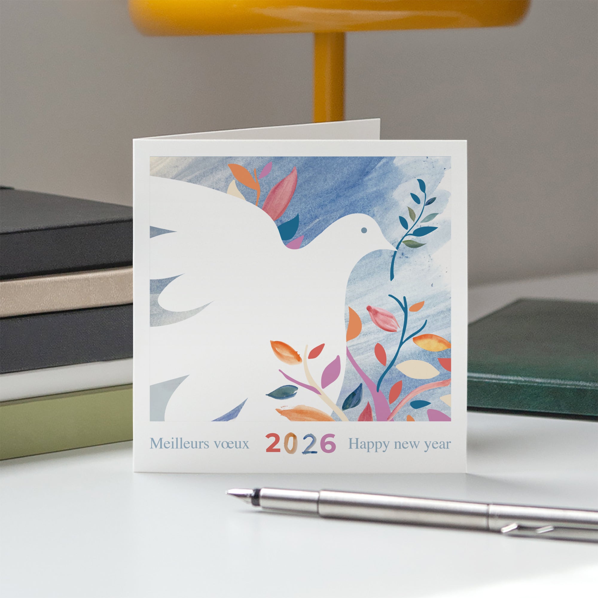 Colombe aquarelle | Vœux professionnels • Carte de voeux • Carré double photo N° 5