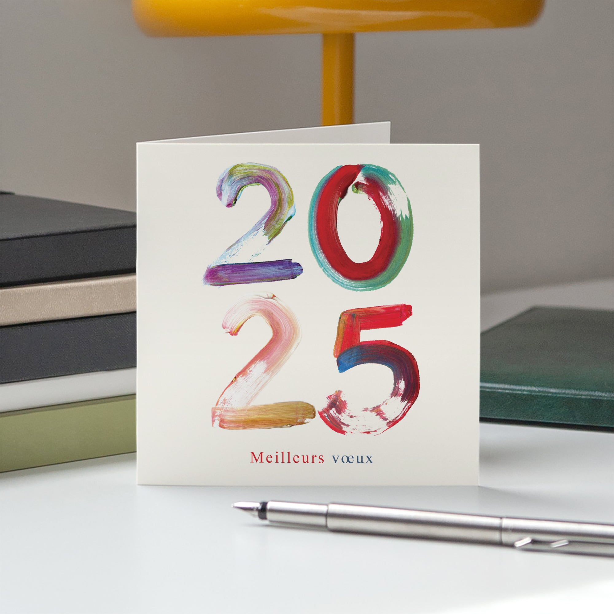 Millésime au pinceau | Vœux professionnels • Carte de voeux • Carré double photo N° 5