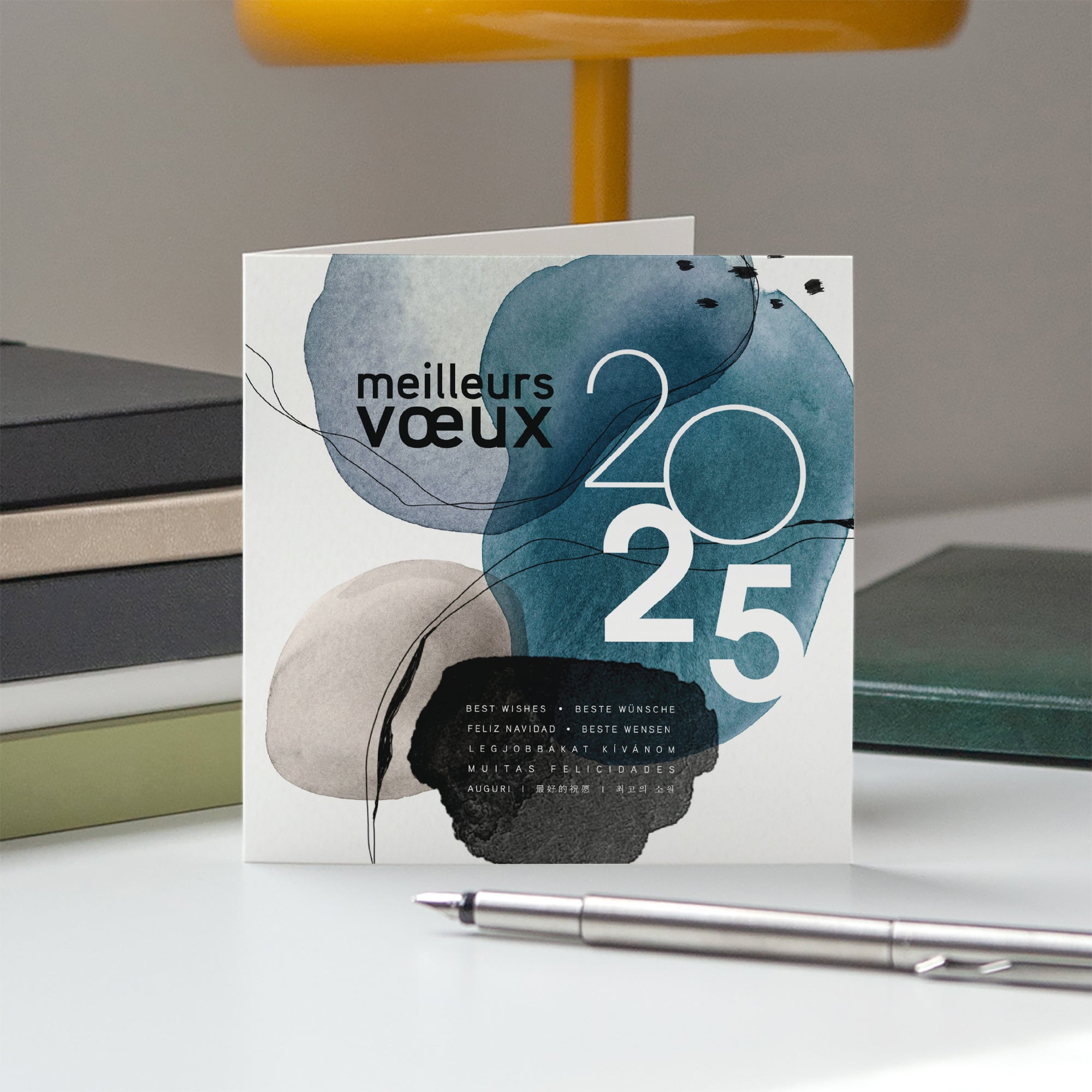 Tâches d'aquarelle | Vœux professionnels • Carte de voeux • Carré double photo N° 5