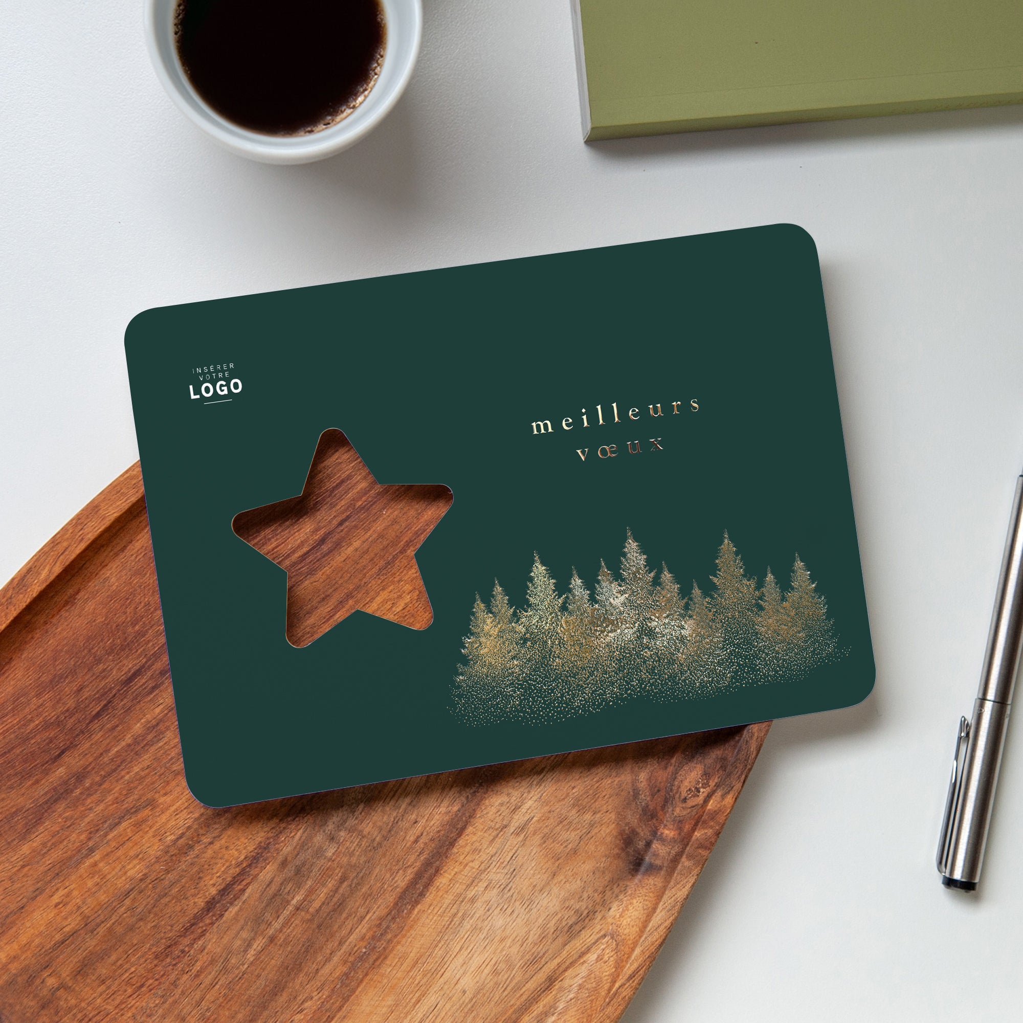 Paillettes de sapins | Vœux professionnels • Carte de voeux dorure • Horizontal étoile photo N° 4