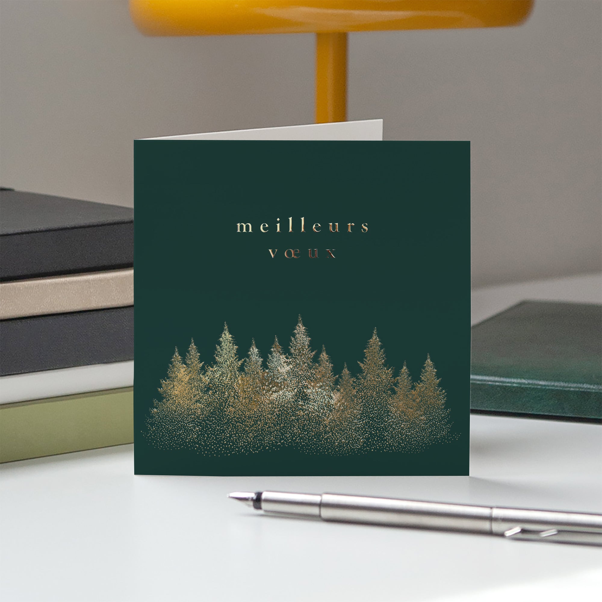 Paillettes de sapins | Vœux professionnels • Carte de voeux dorure • Carré double photo N° 5