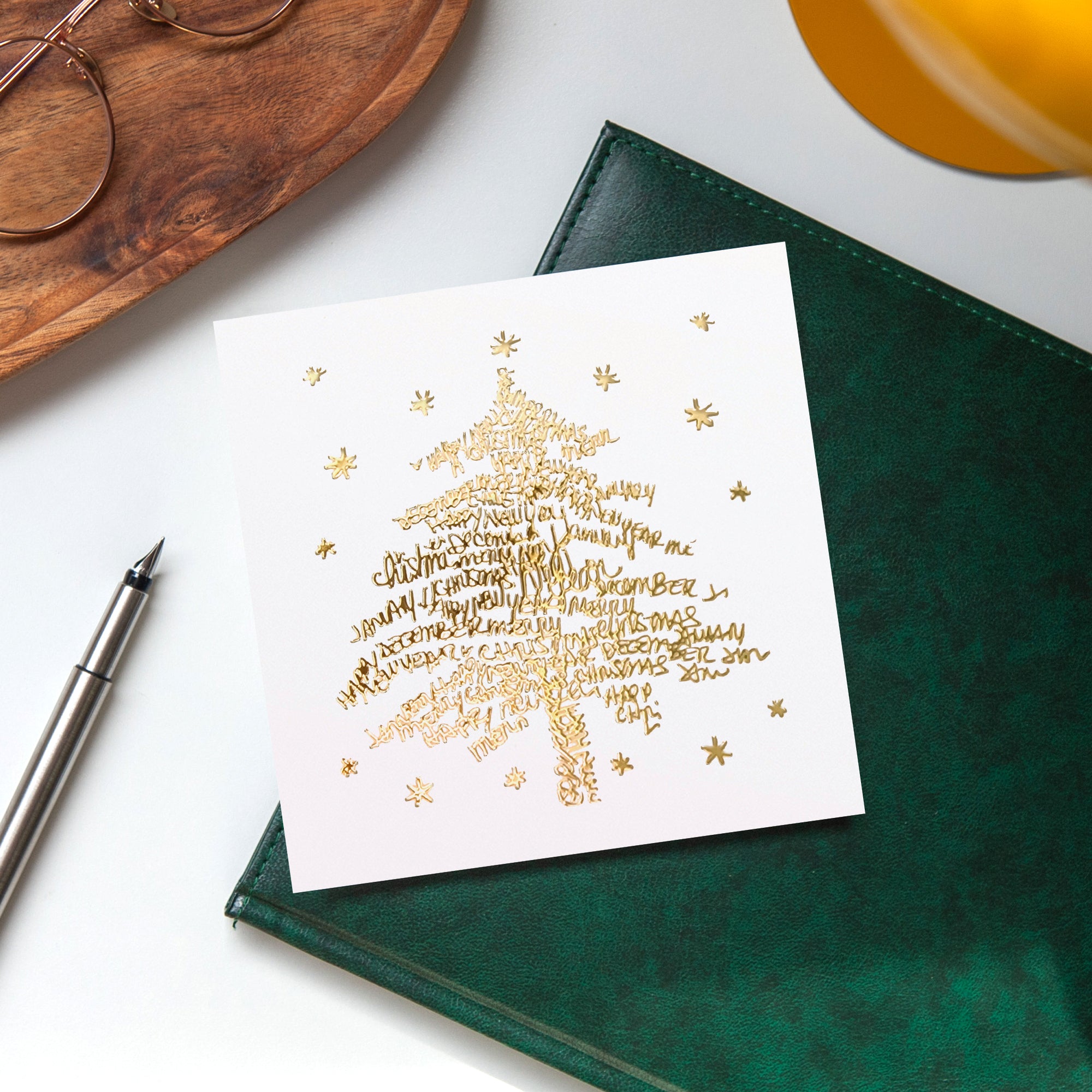 Ecriture sapin | Vœux professionnels • Carte de voeux dorure • Carré photo N° 4