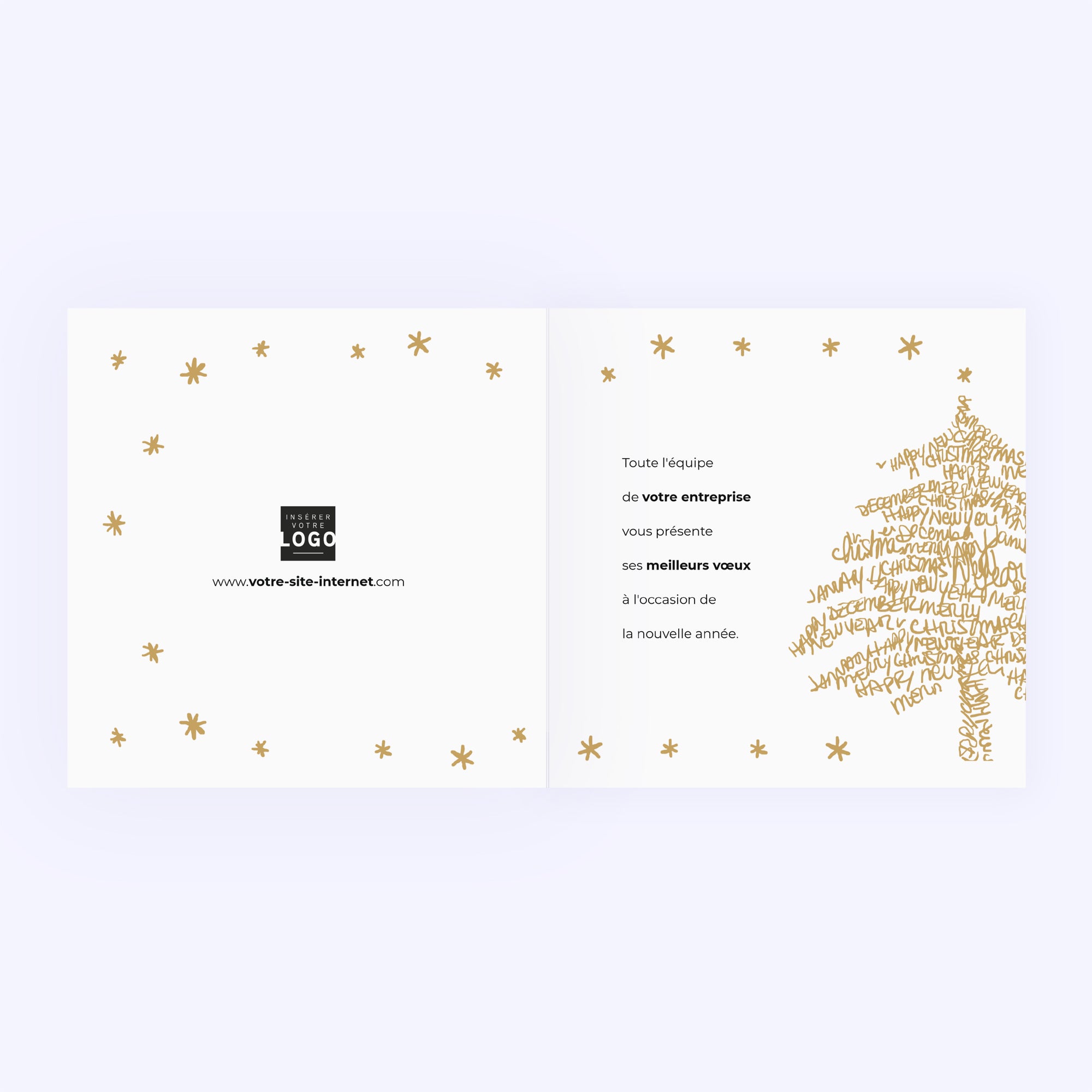 Ecriture sapin | Vœux professionnels • Carte de voeux dorure • Carré double photo N° 2