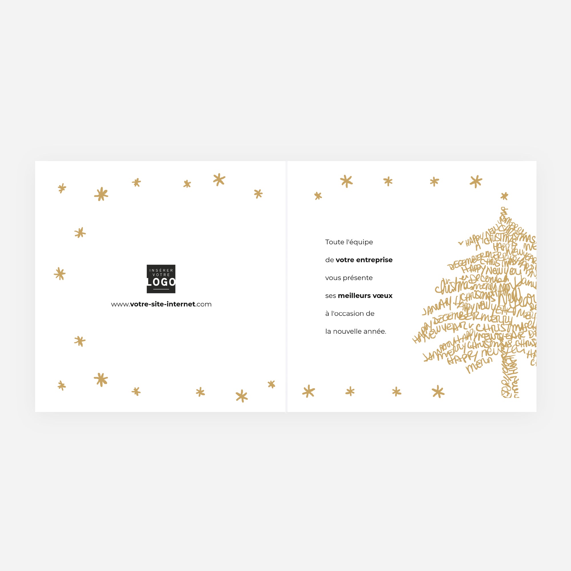 Ecriture sapin | Vœux professionnels • Carte de voeux dorure • Carré double photo N° 2
