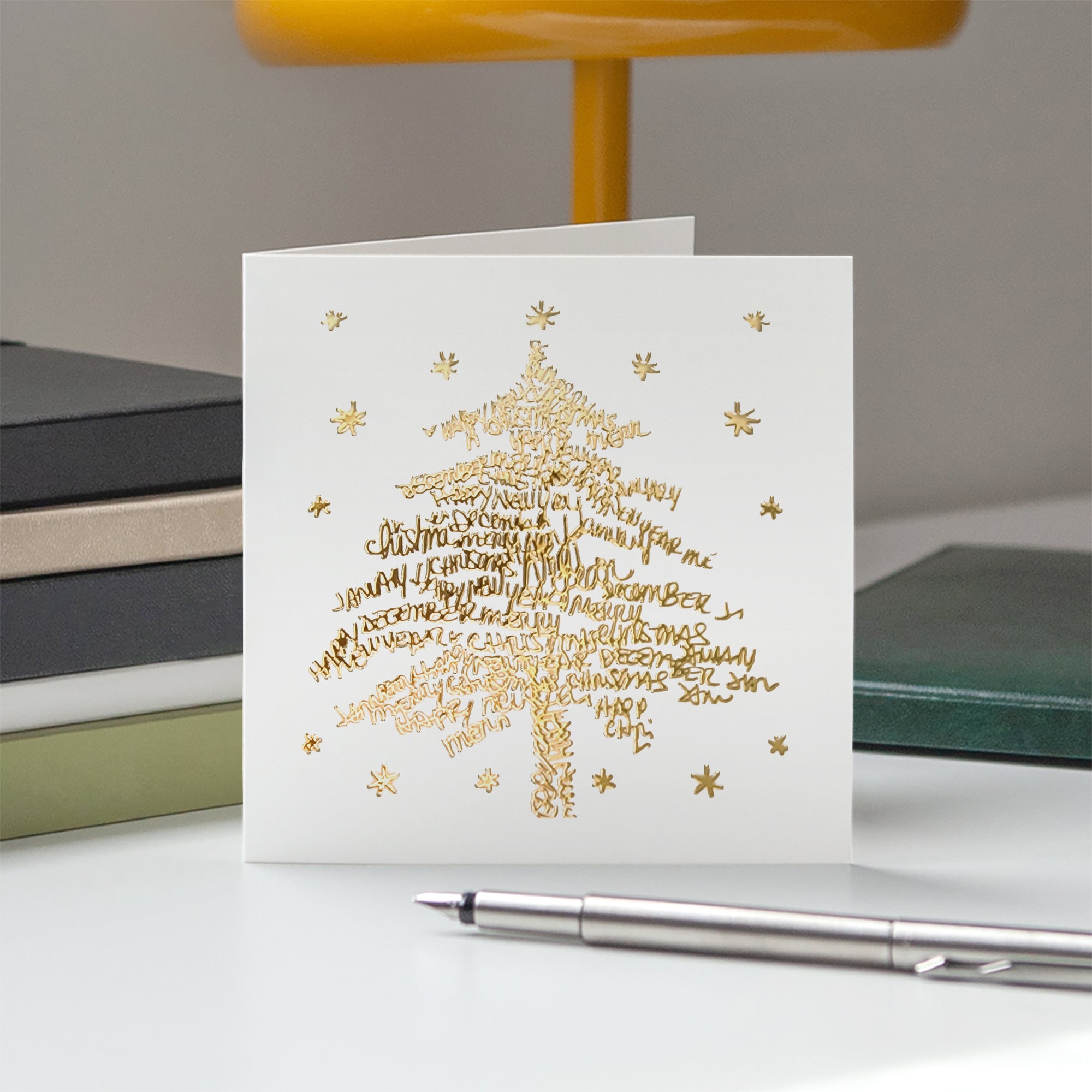 Ecriture sapin | Vœux professionnels • Carte de voeux dorure • Carré double photo N° 5