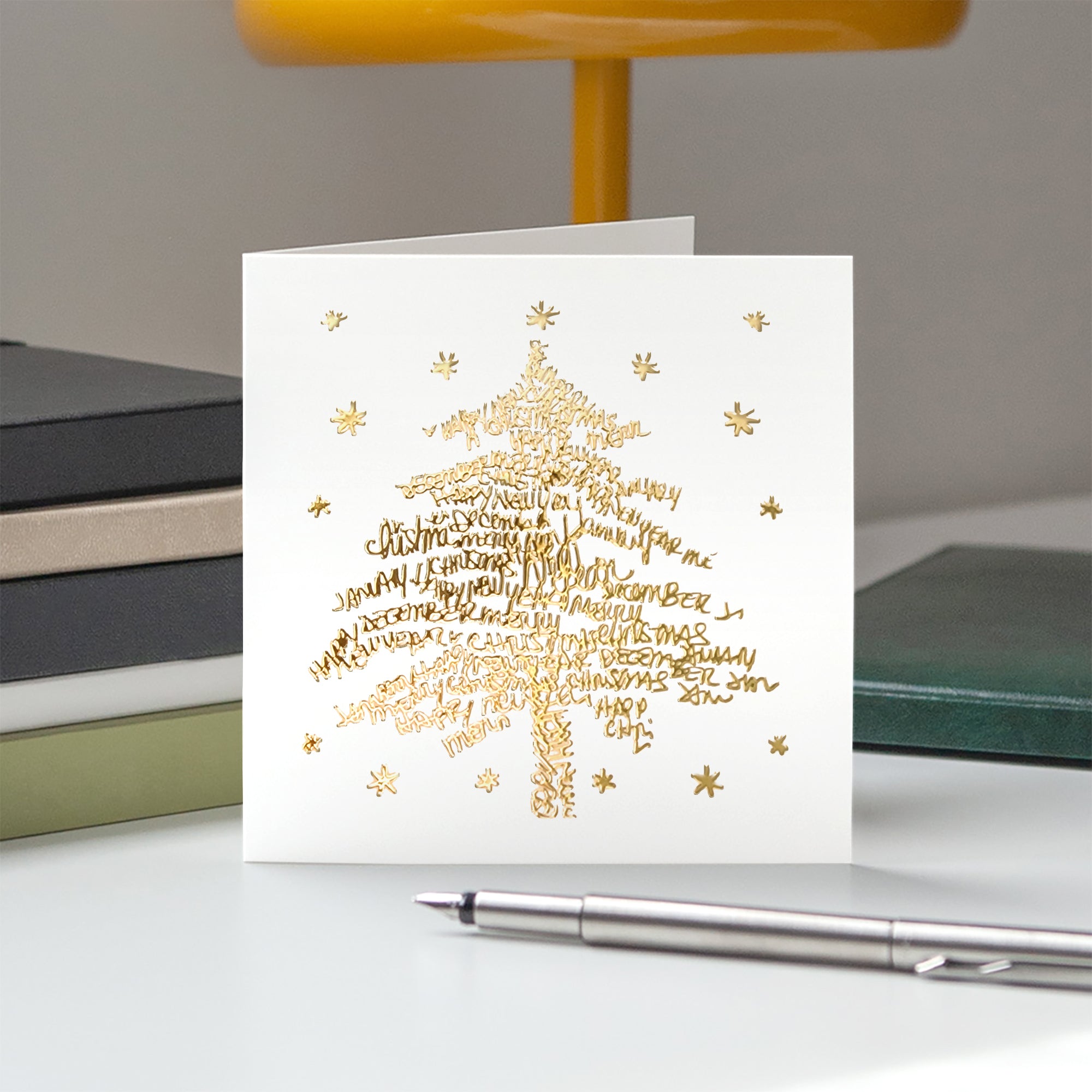 Ecriture sapin | Vœux professionnels • Carte de voeux dorure • Carré double photo N° 5