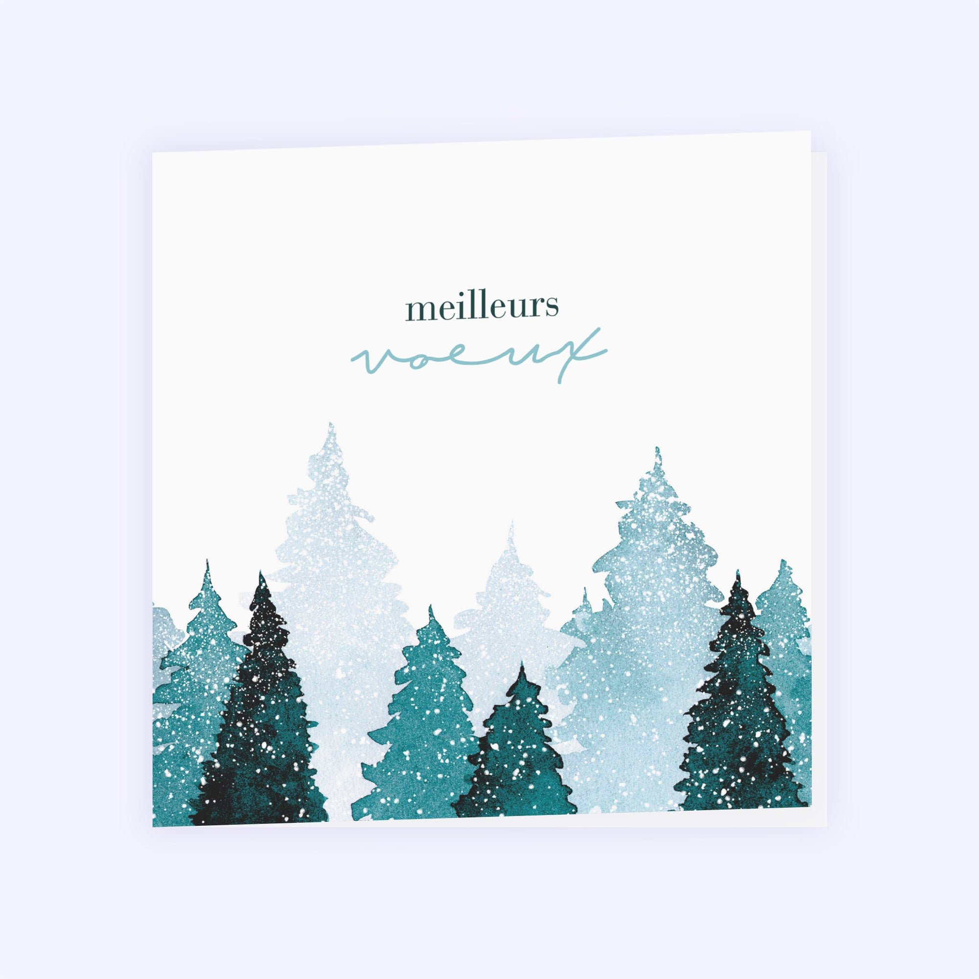 Aquarelle Sapins bleus | Vœux professionnels • Carte de voeux • Carré double photo N° 1