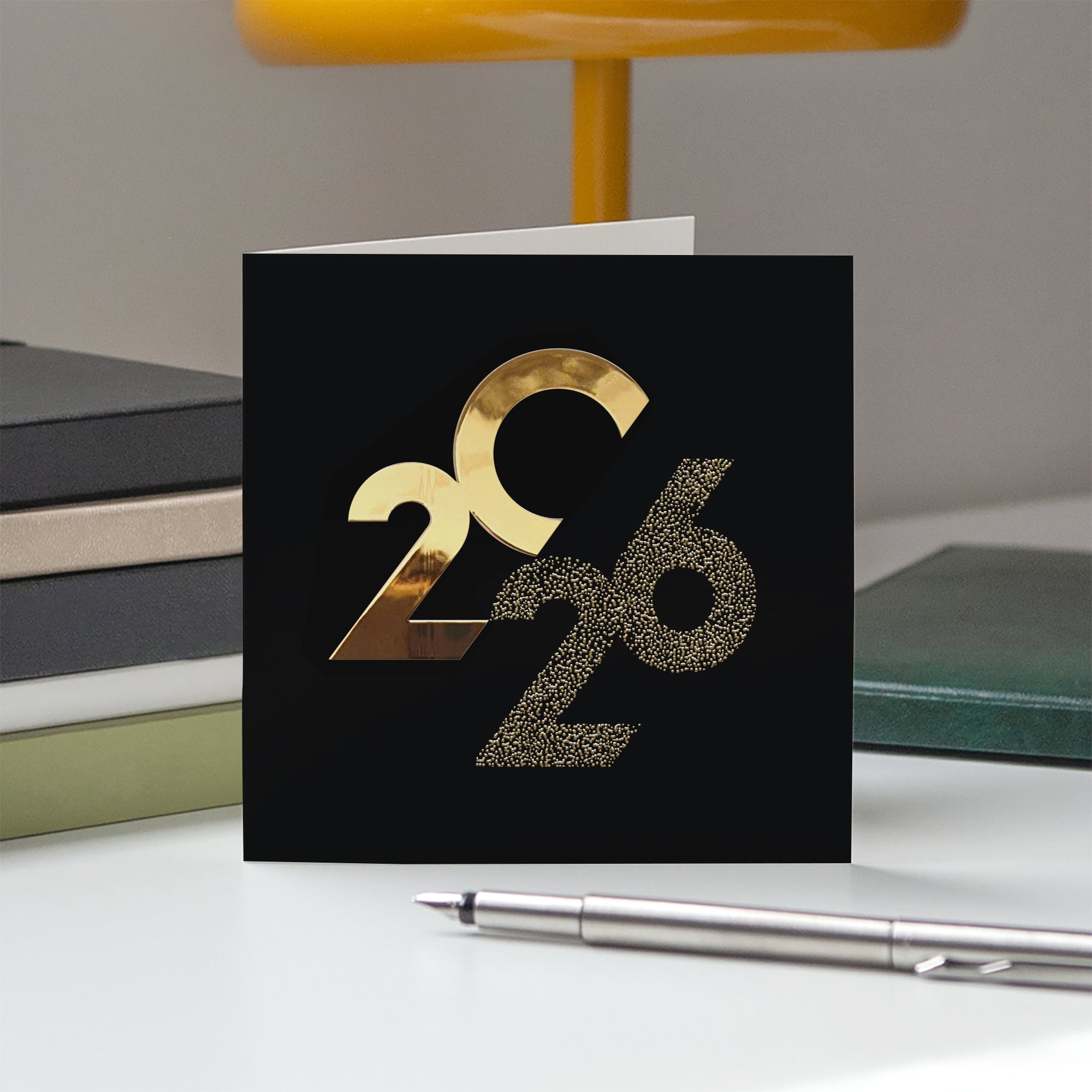 Elégance noire dorée | Vœux professionnels • Carte de voeux dorure • Carré double photo N° 5