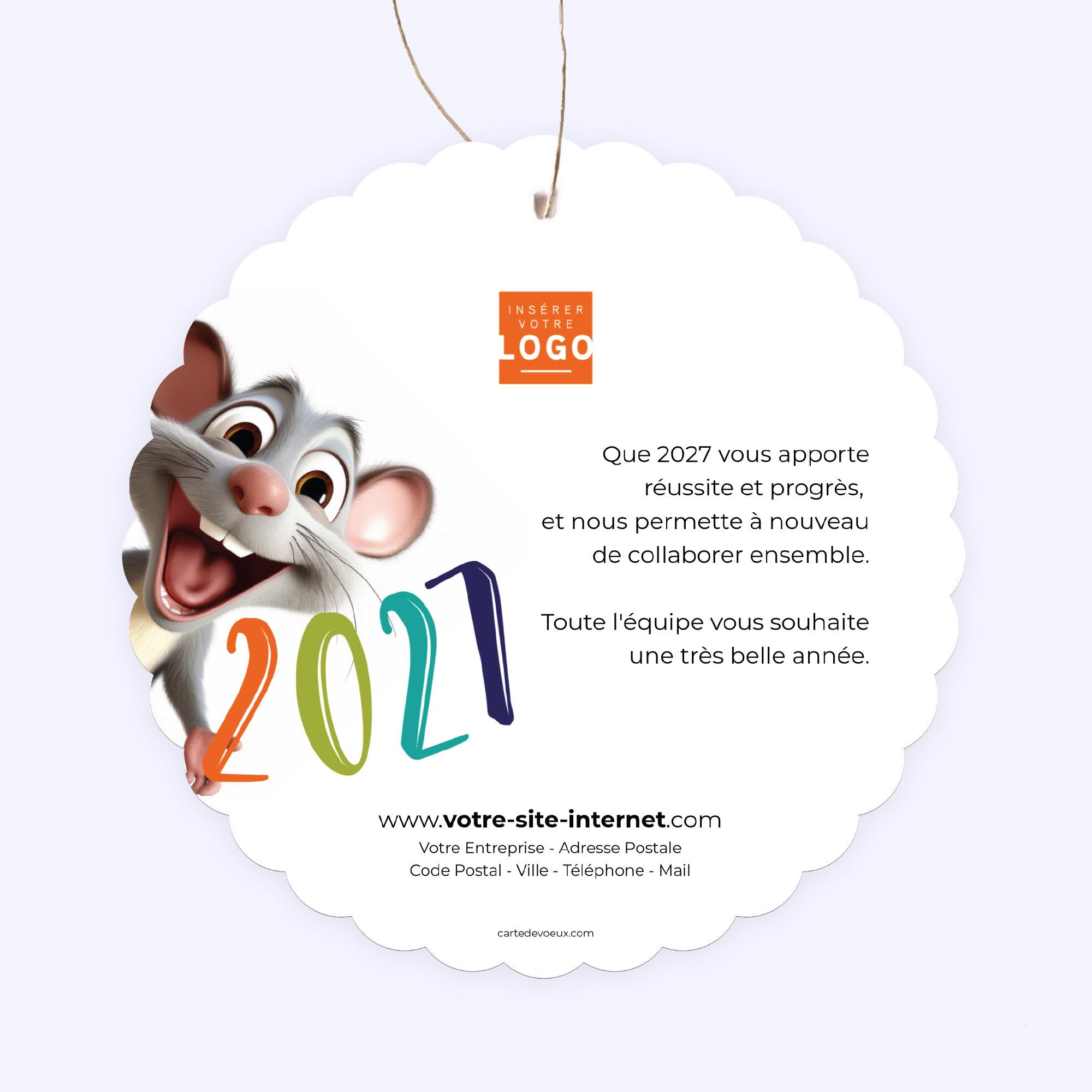 Souris | Vœux professionnels • Boule de Noël papier • Ronde photo N° 2