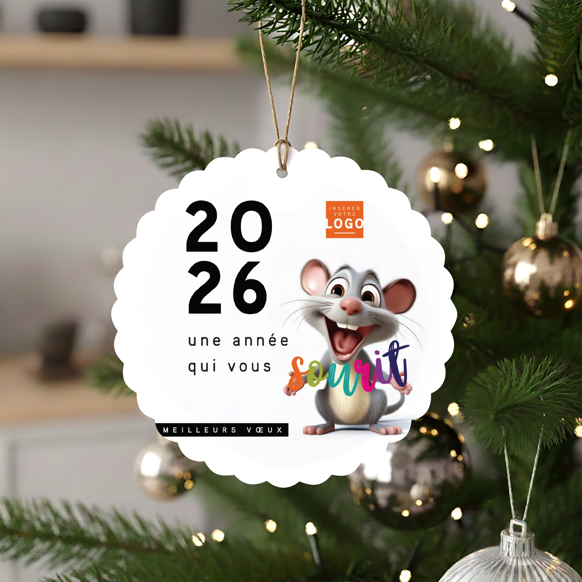 Souris | Vœux professionnels • Boule de Noël papier • Ronde photo N° 4