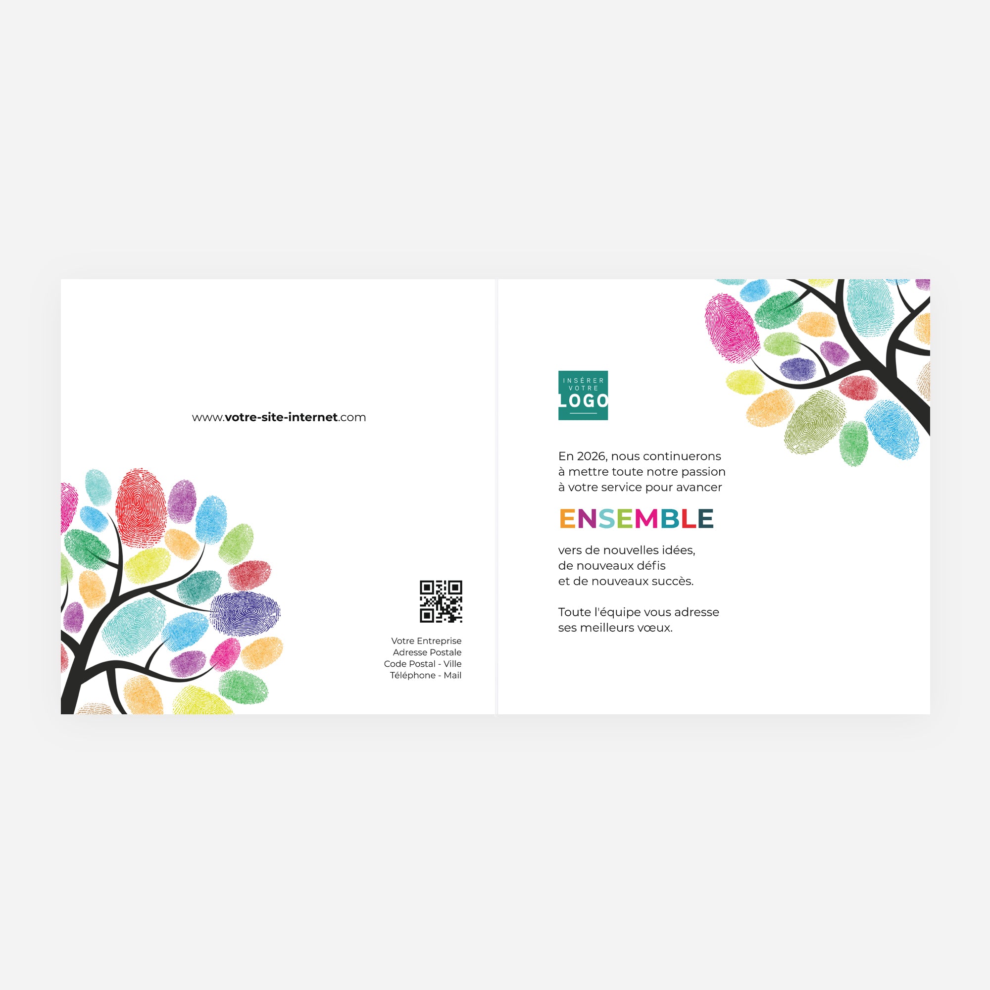 L'arbre aux empreintes | Vœux professionnels • Carte de voeux • Carré double photo N° 2
