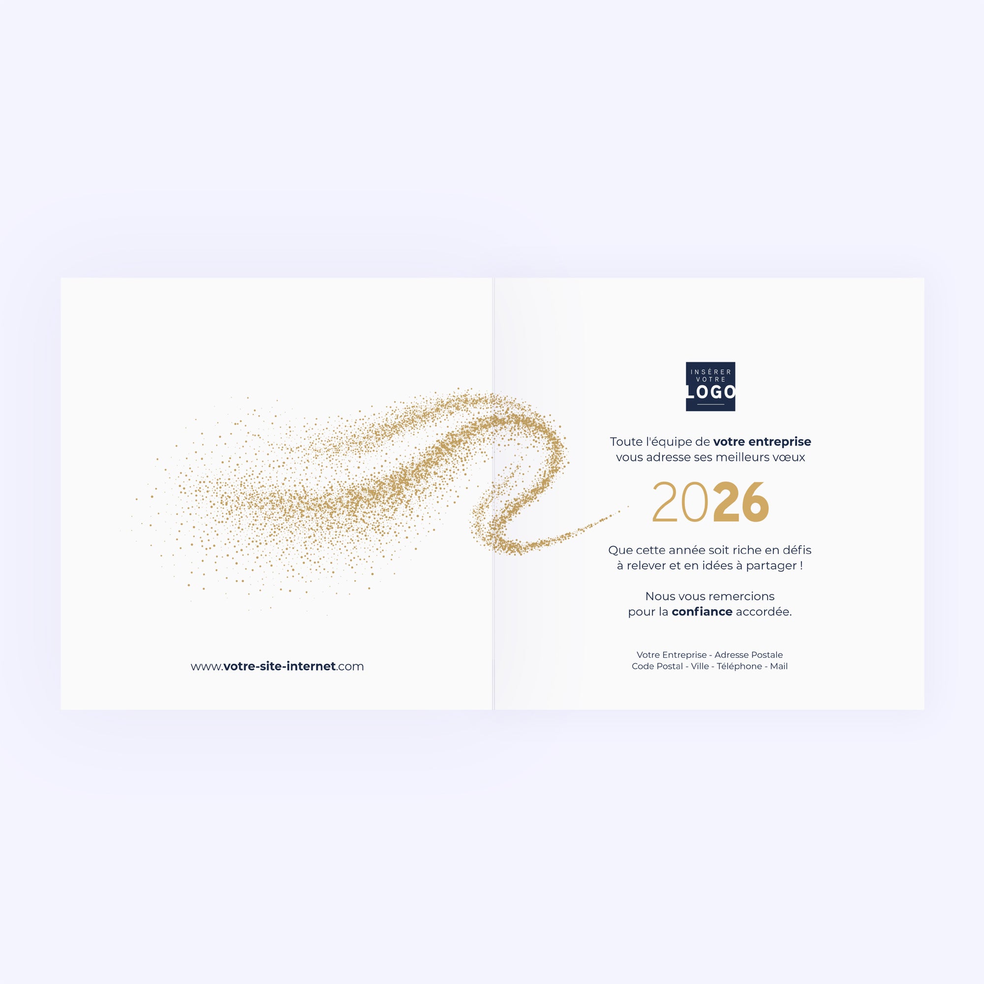 Une année tourbillonnante | Vœux professionnels • Carte de voeux dorure • Carré double photo N° 2