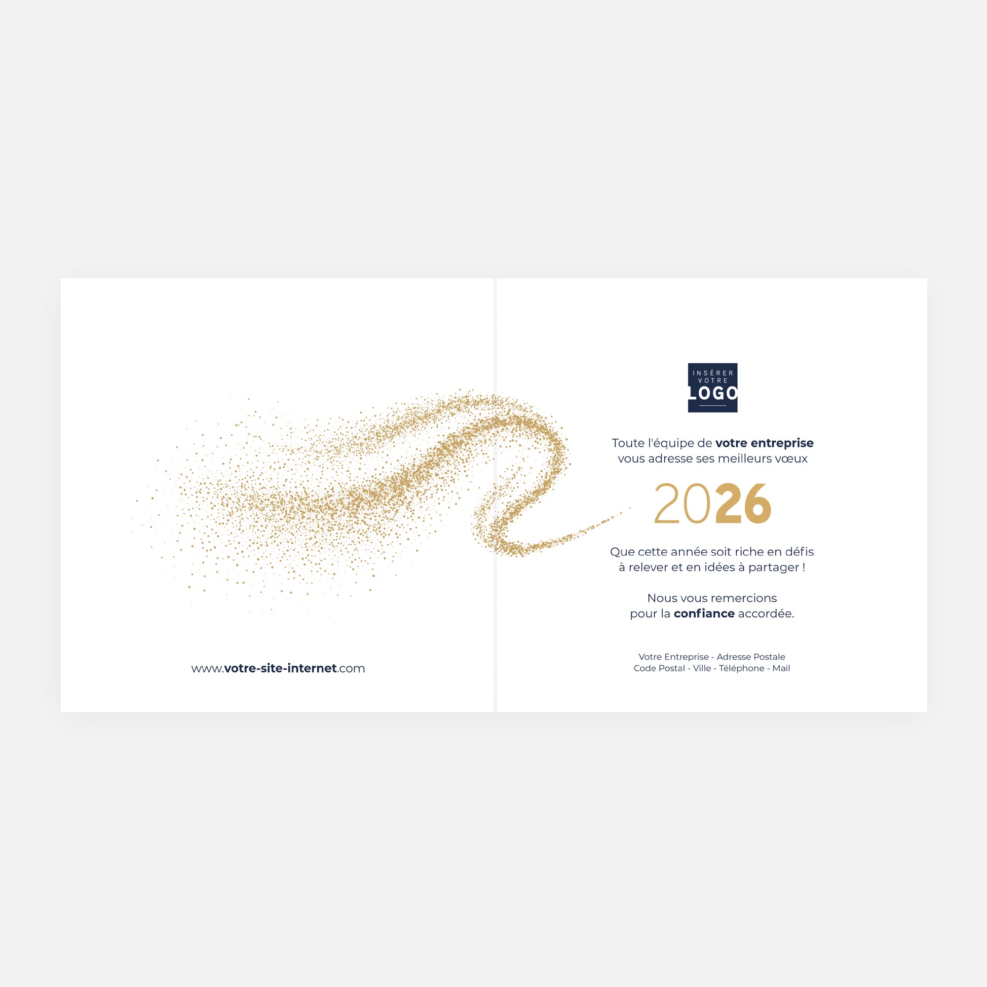 Une année tourbillonnante | Vœux professionnels • Carte de voeux dorure • Carré double photo N° 2