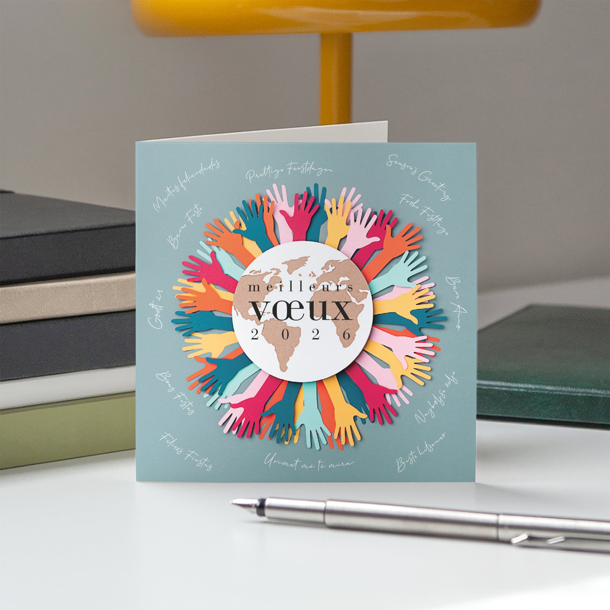 Ensemble pour la planète colorée | Vœux professionnels • Carte de voeux • Carré double photo N° 5