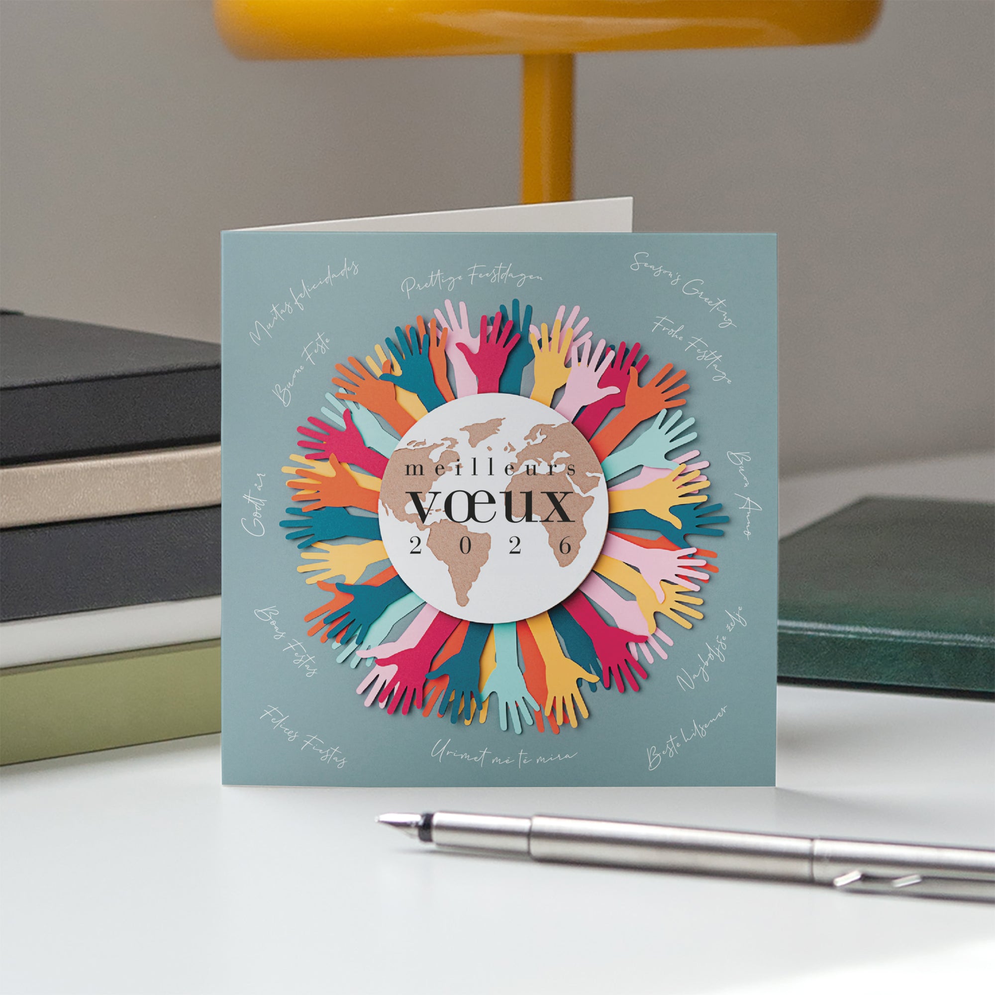 Ensemble pour la planète colorée | Vœux professionnels • Carte de voeux • Carré double photo N° 5