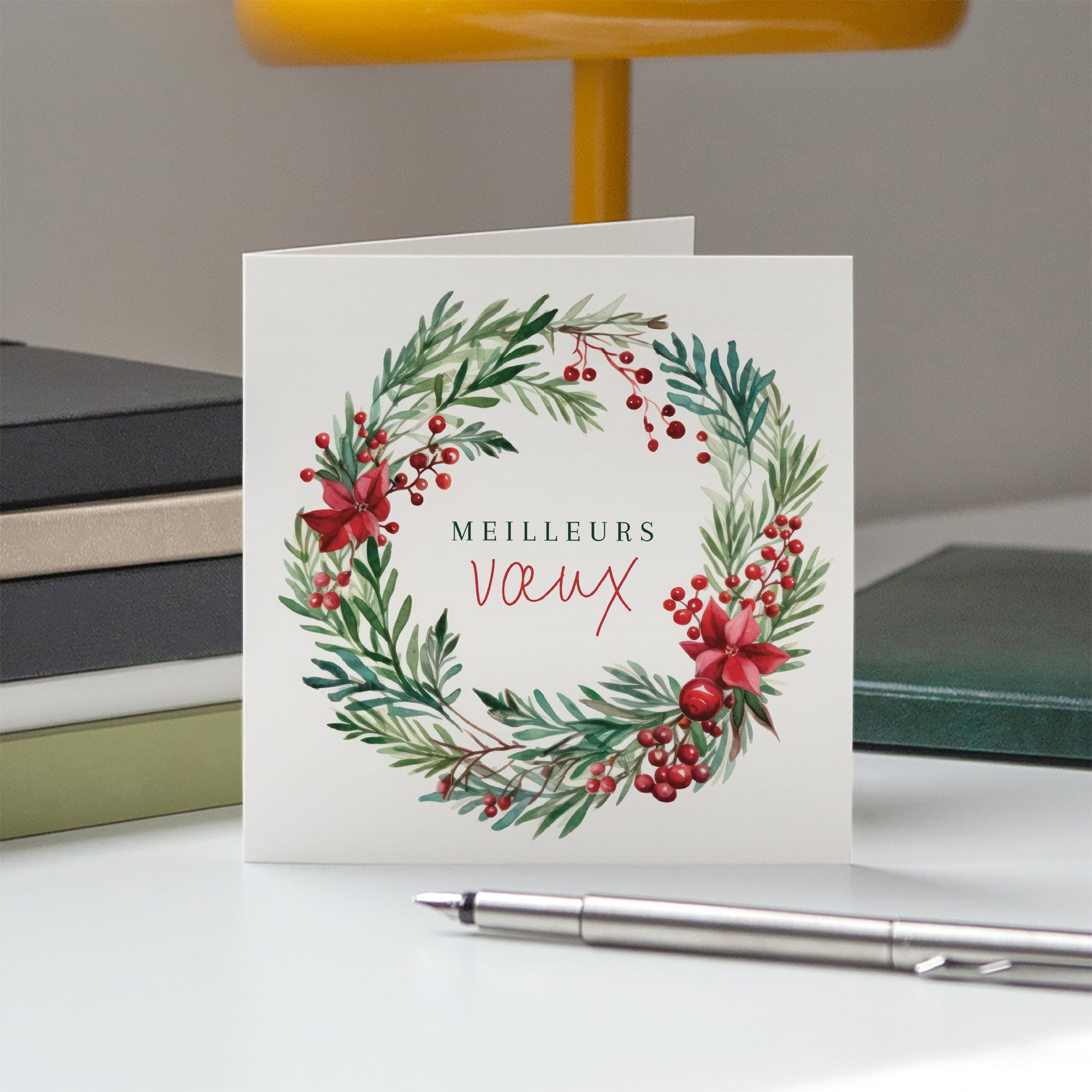 Couronne de Noël | Vœux professionnels • Carte de voeux • Carré double photo N° 5