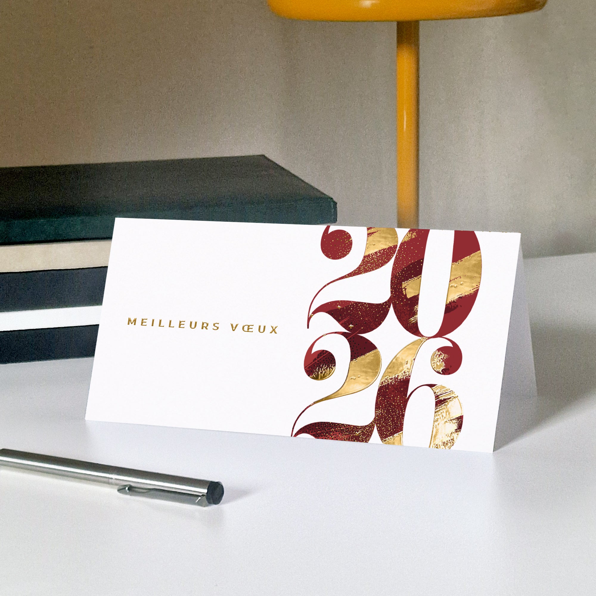 Bordeaux & Or | Vœux professionnels • Carte de voeux dorure • Rectangle double photo N° 5