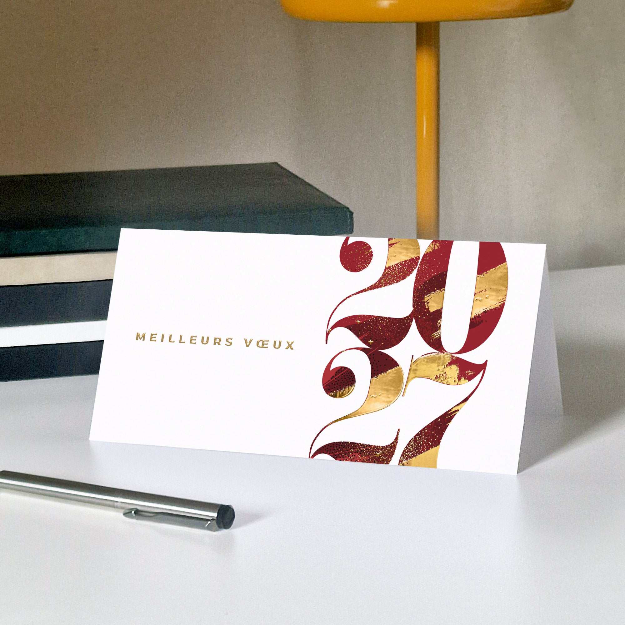 Bordeaux & Or | Vœux professionnels • Carte de voeux dorure • Rectangle double photo N° 5