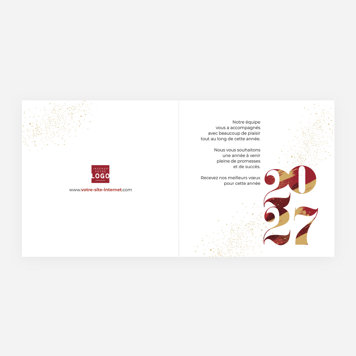 Bordeaux & Or | Vœux professionnels • Carte de voeux dorure • Carré double photo N° 2
