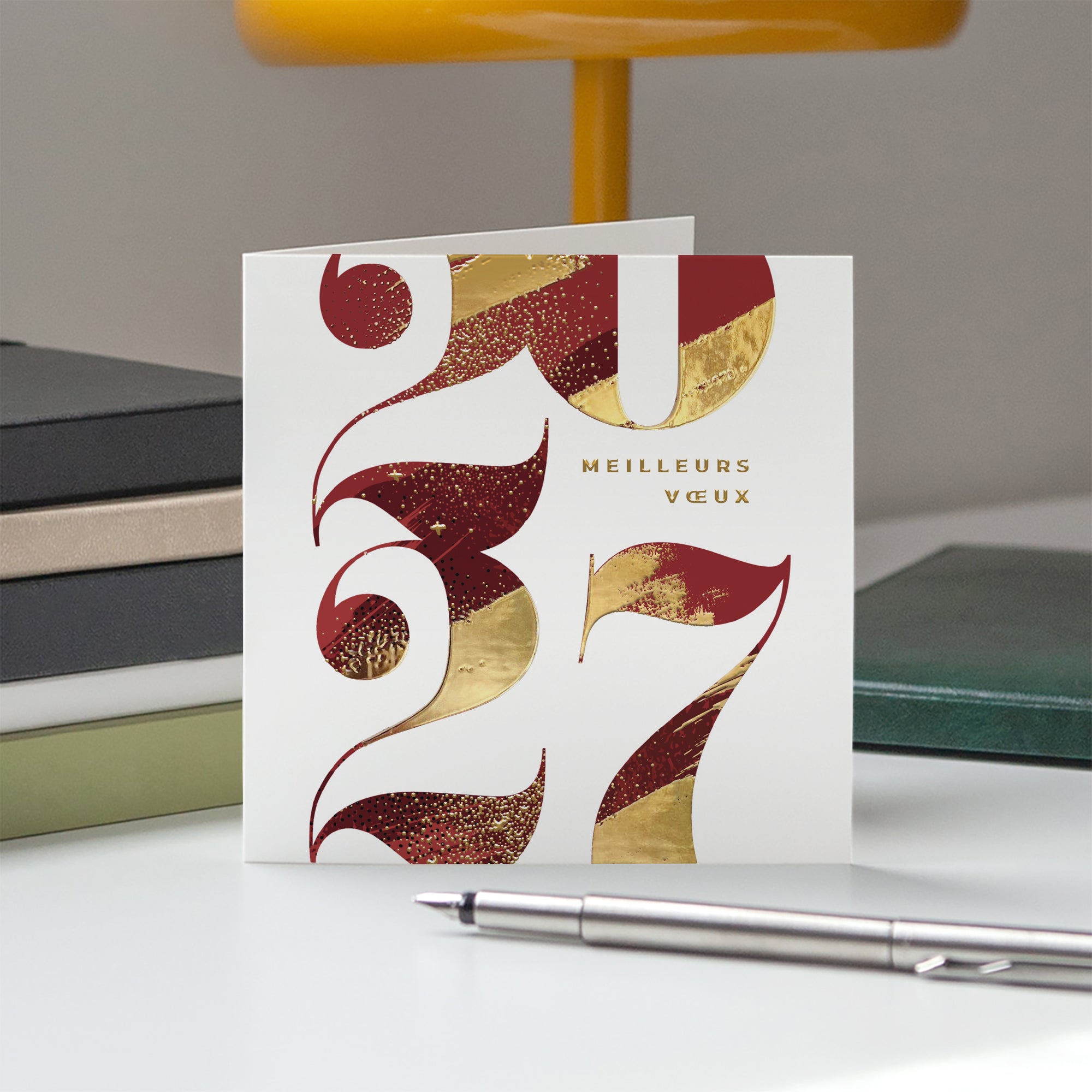 Bordeaux & Or | Vœux professionnels • Carte de voeux dorure • Carré double photo N° 5