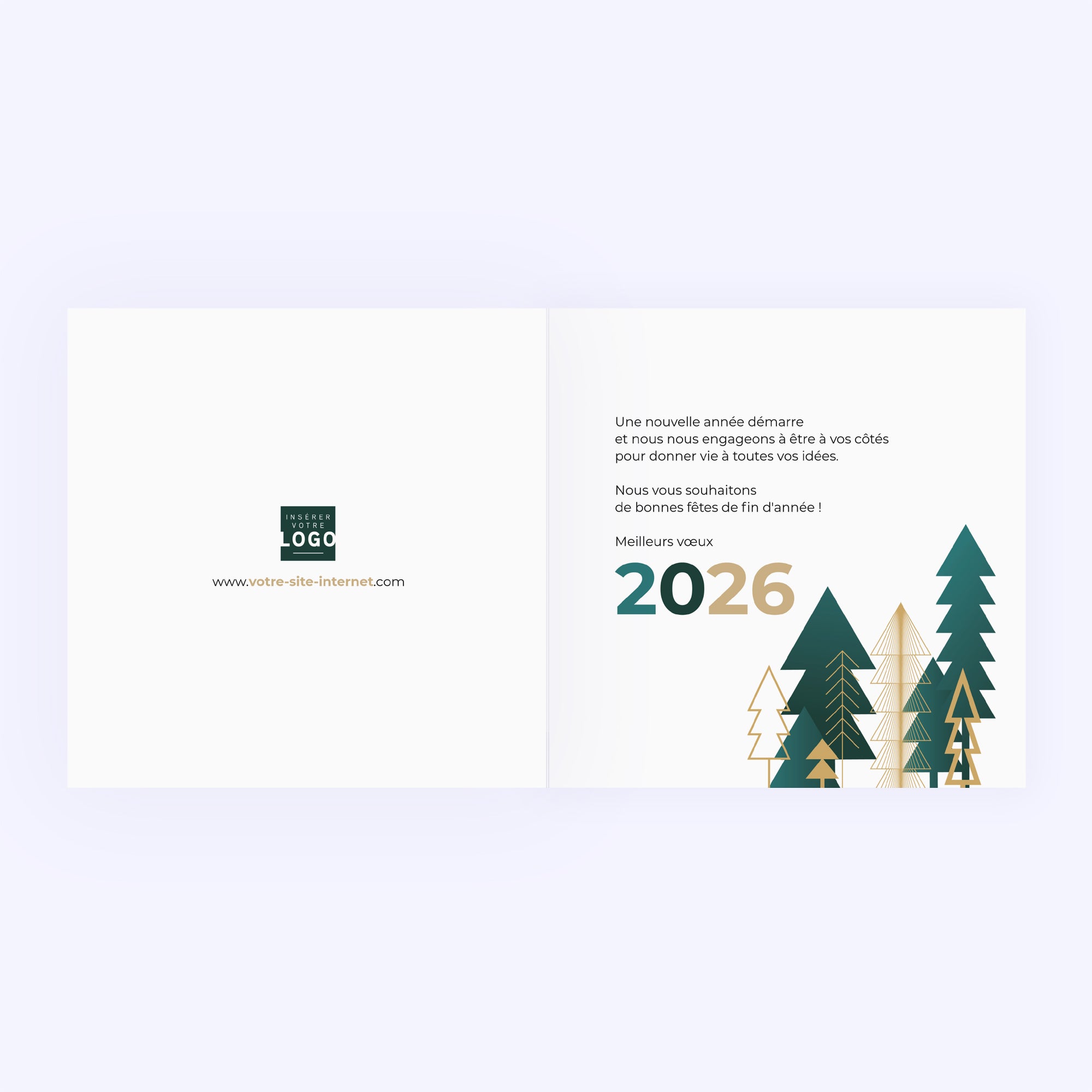 Sapins d’exception | Vœux professionnels • Carte de voeux dorure • Carré double photo N° 2