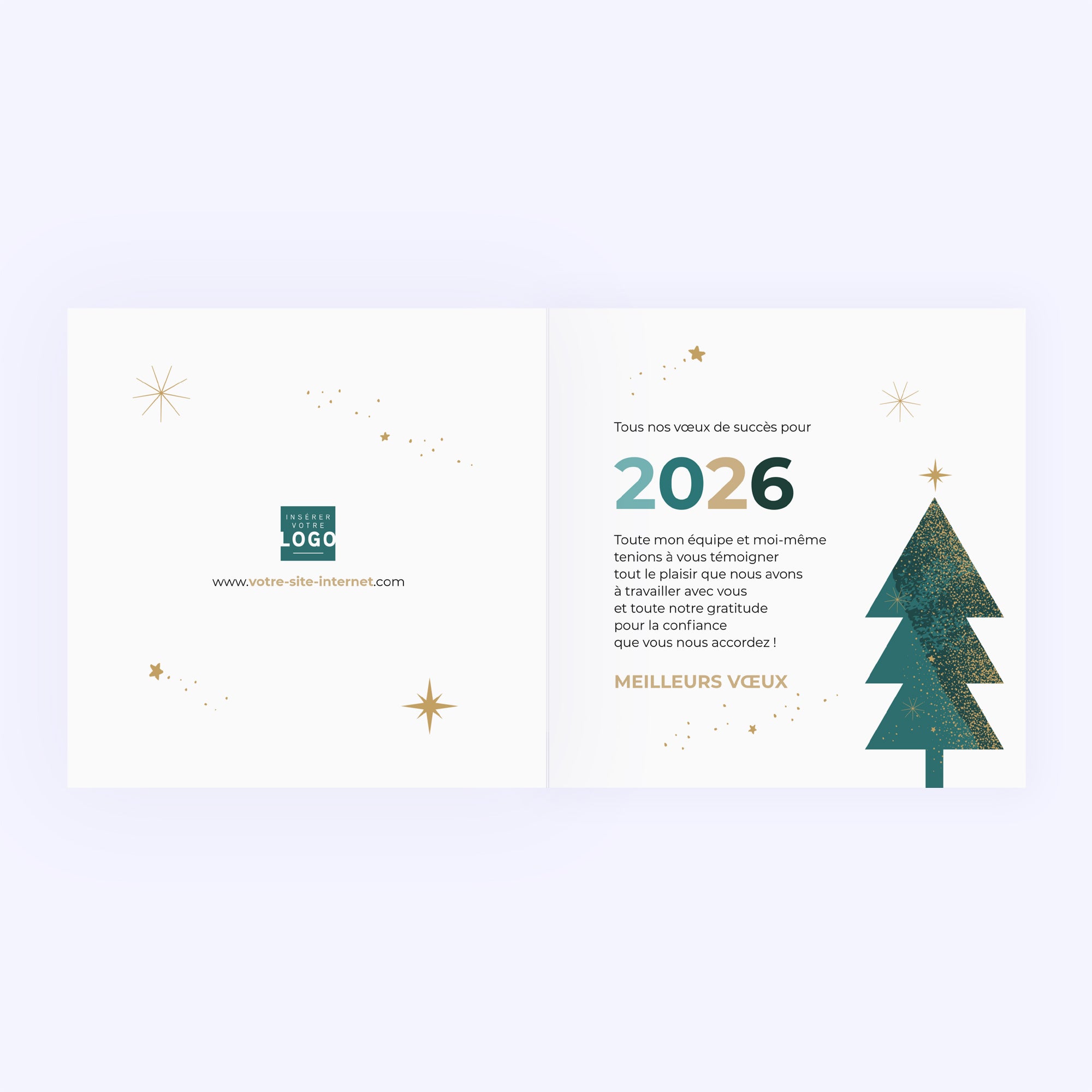 L'éclat du sapin | Vœux professionnels • Carte de voeux dorure • Carré double photo N° 2