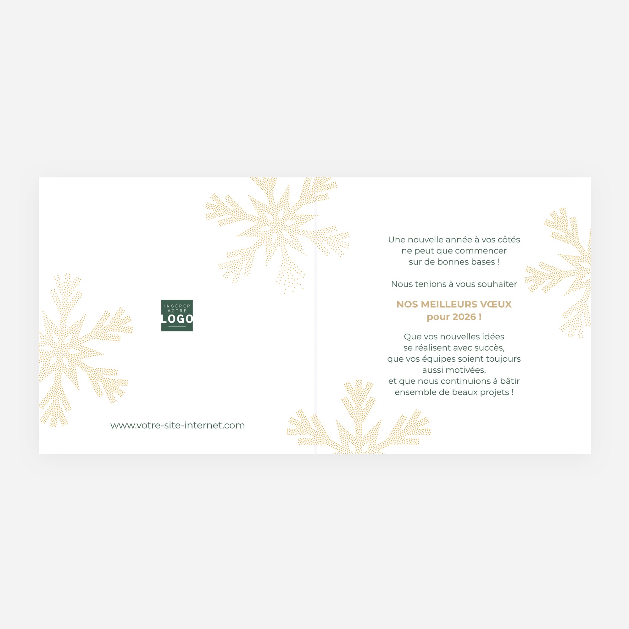 Flocons précieux | Vœux professionnels • Carte de voeux dorure • Carré double photo N° 2