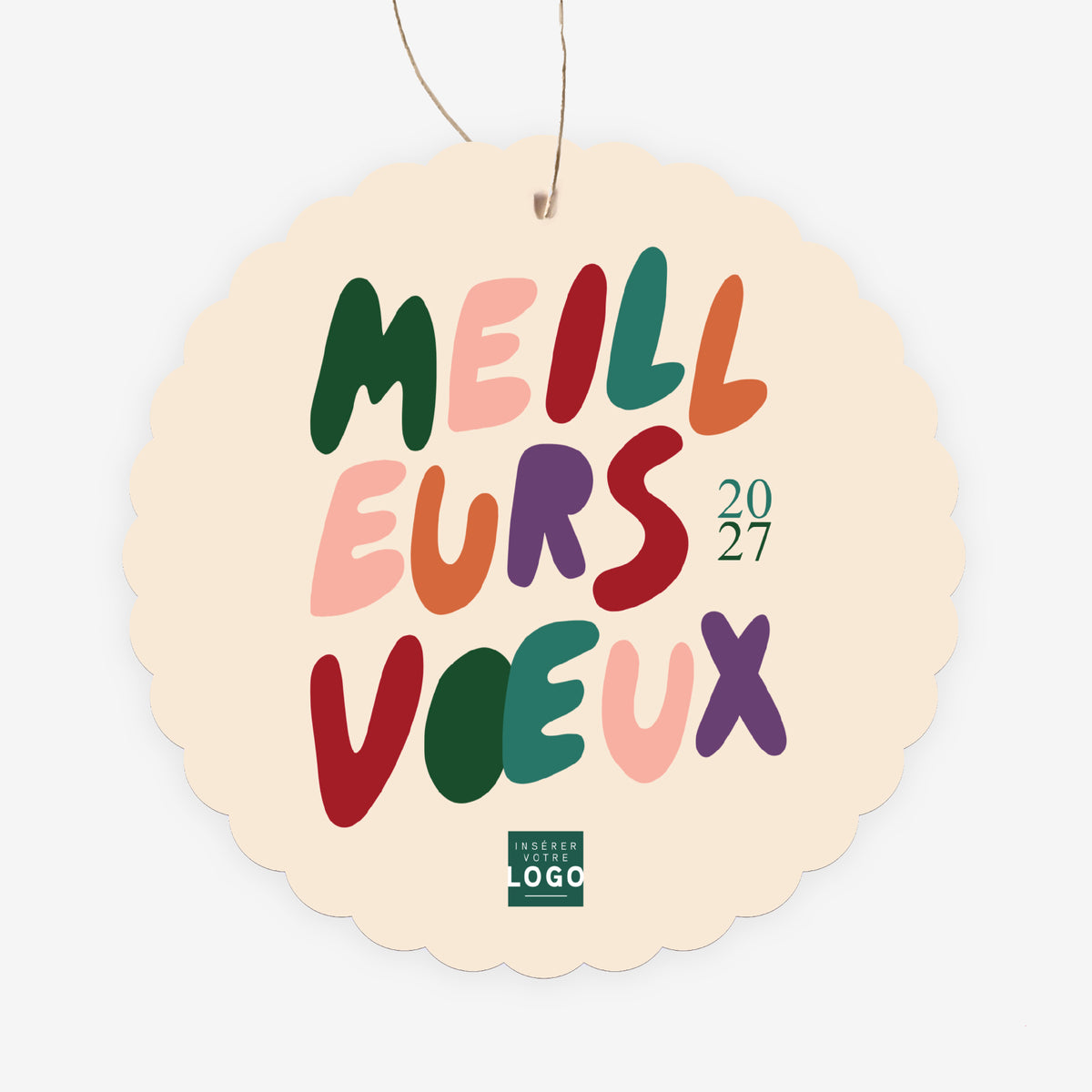 Lettres & Couleurs | Vœux professionnels • Boule de Noël papier • Ronde à accrocher photo N° 1