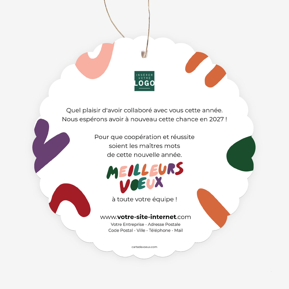 Lettres & Couleurs | Vœux professionnels • Boule de Noël papier • Ronde à accrocher photo N° 2