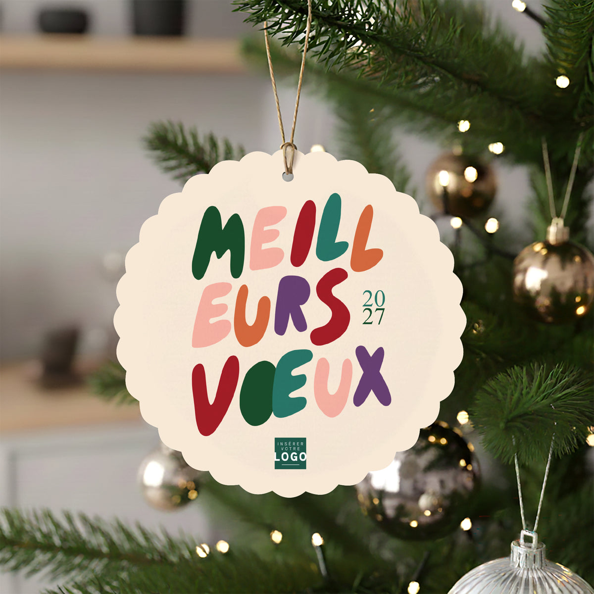 Lettres & Couleurs | Vœux professionnels • Boule de Noël papier • Ronde à accrocher photo N° 4