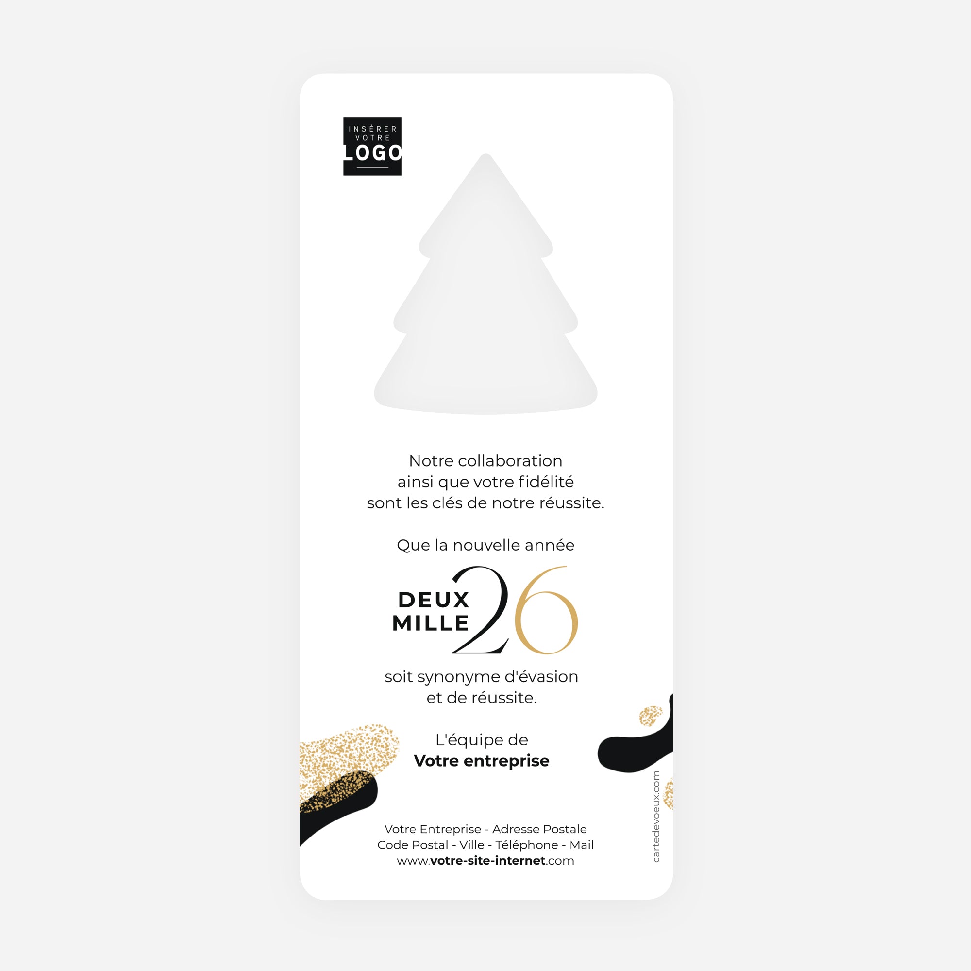 Brillance Structurée | Vœux professionnels • Carte de voeux dorure • Vertical sapin photo N° 2