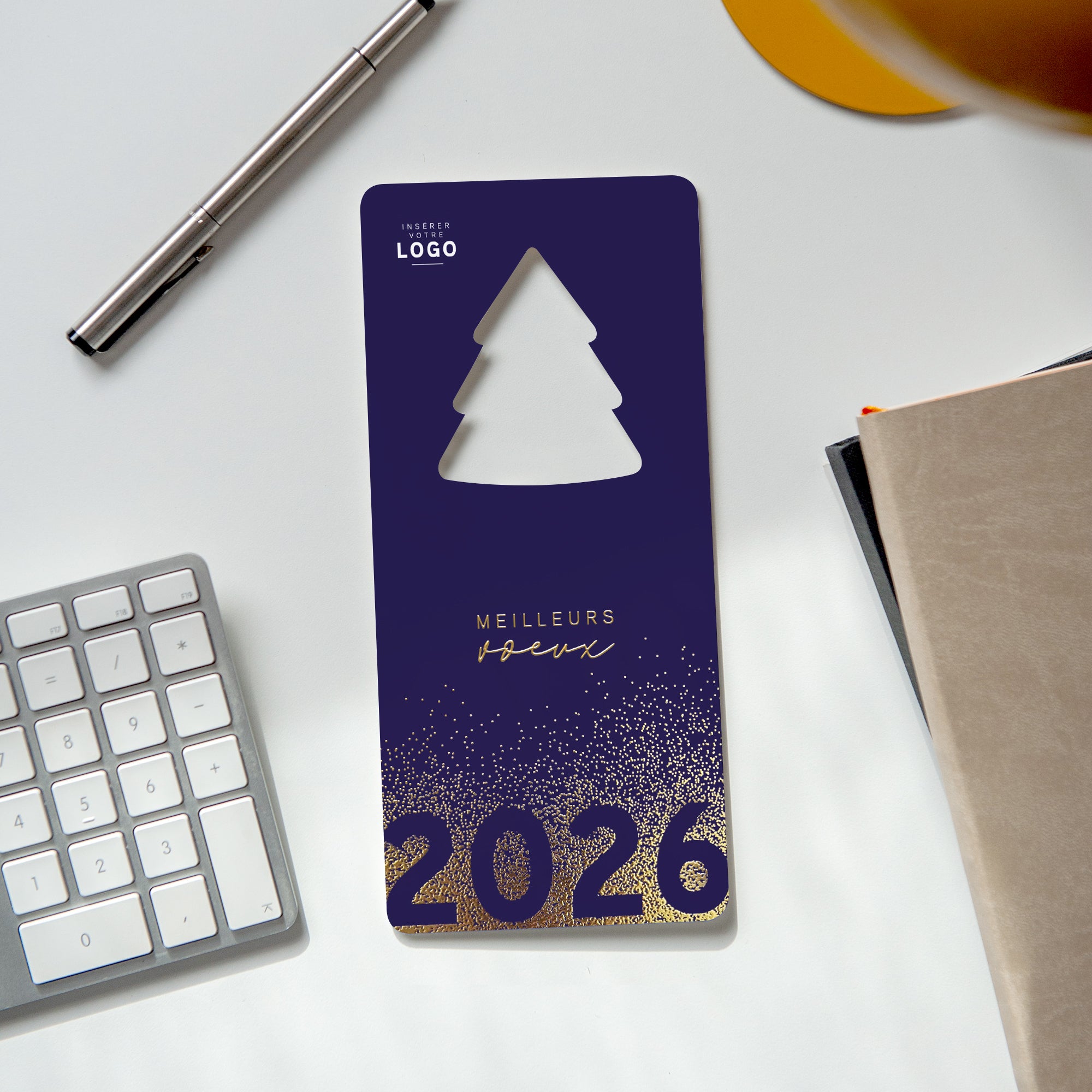Paillettes d’Or 2027 | Vœux professionnels • Carte de voeux dorure • Vertical sapin photo N° 4