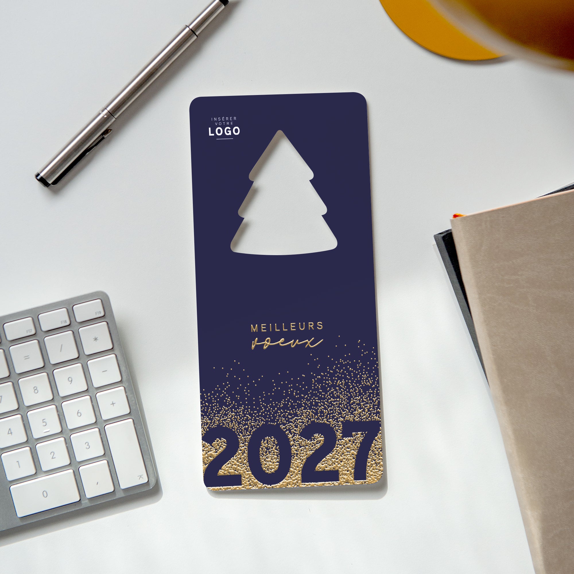 Paillettes d’Or 2027 | Vœux professionnels • Carte de voeux dorure • Vertical sapin photo N° 4