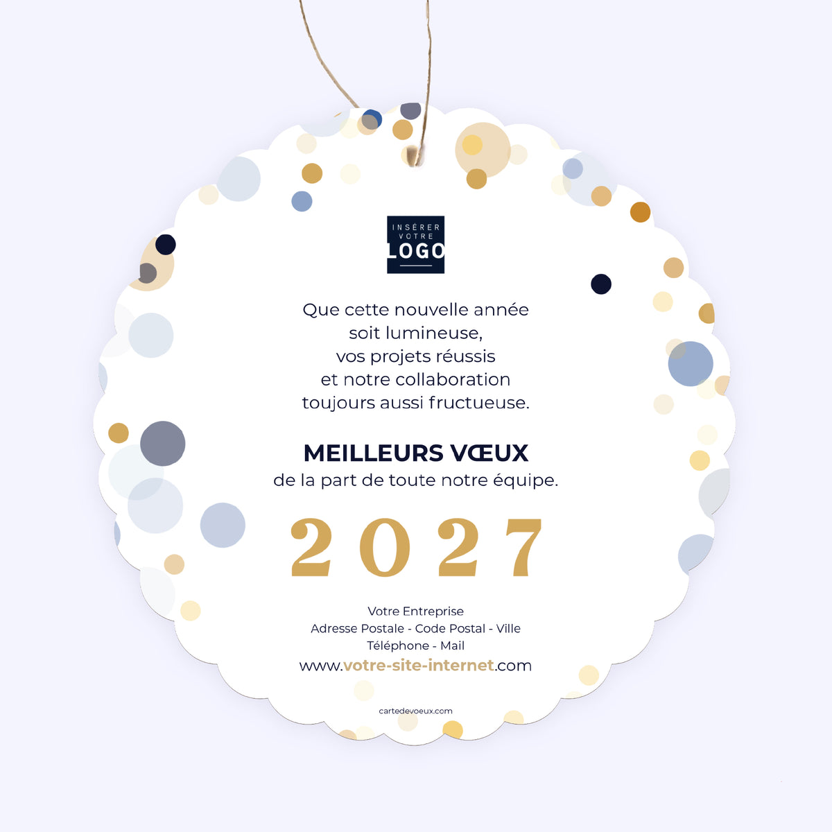 Prestige en Or | Vœux professionnels • Boule de Noël papier • Ronde photo N° 2