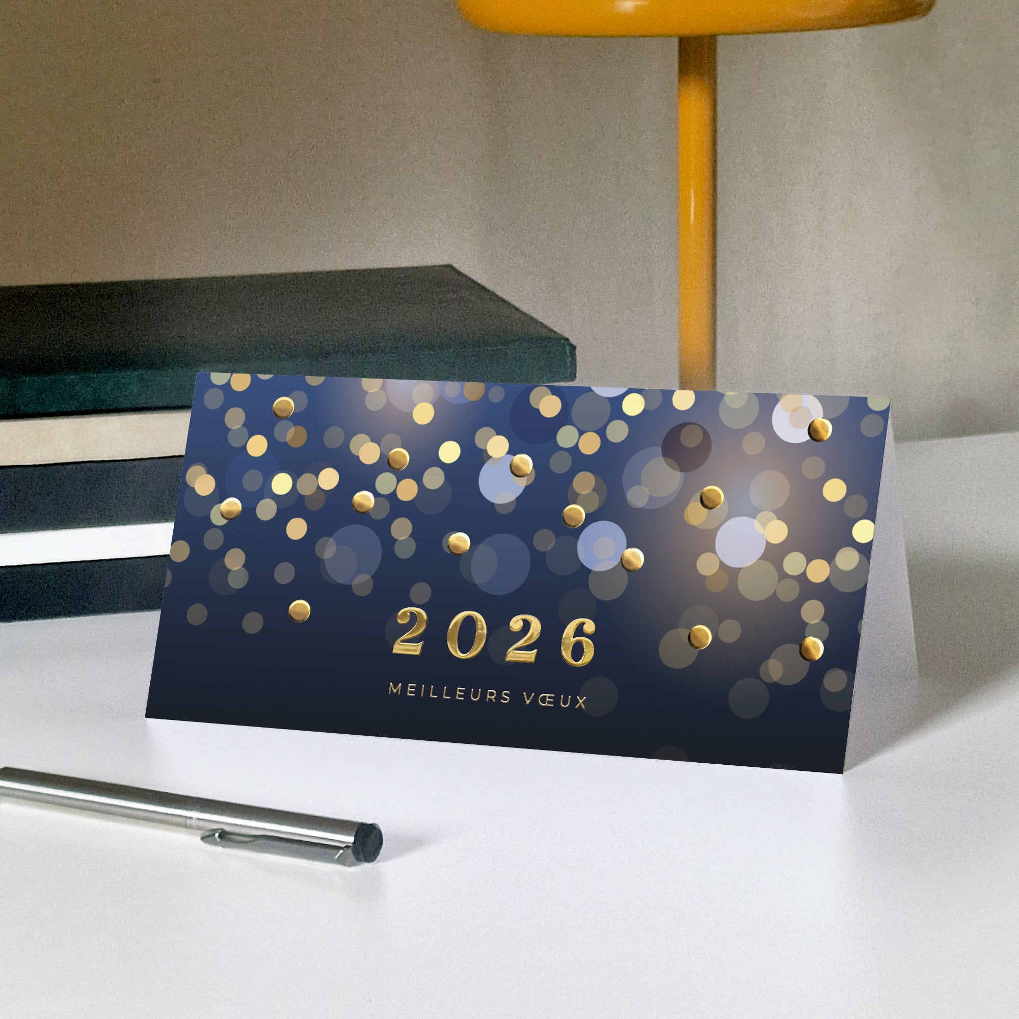 Prestige en Or | Vœux professionnels • Carte de voeux dorure • Rectangle double photo N° 5