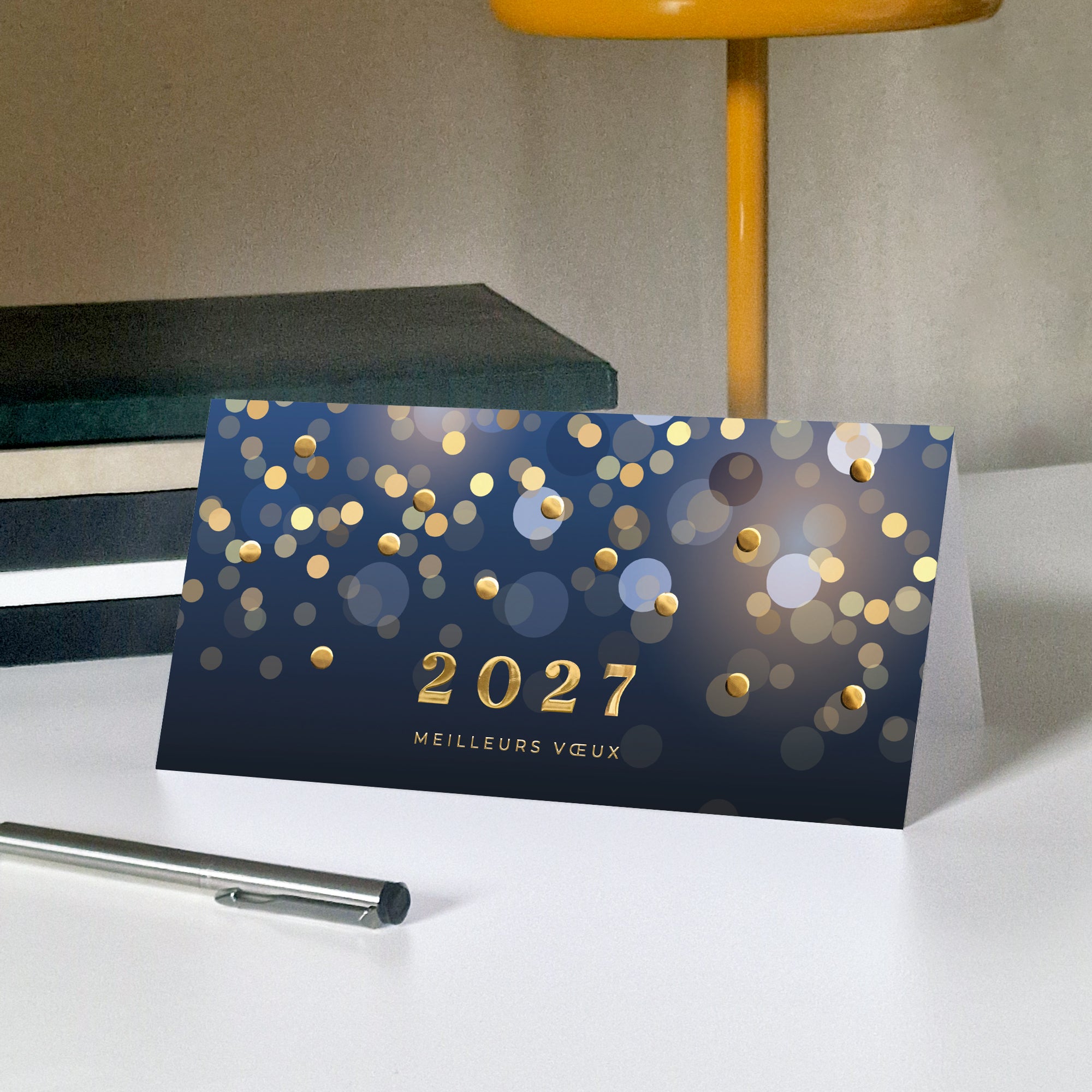 Prestige en Or | Vœux professionnels • Carte de voeux dorure • Rectangle double photo N° 5