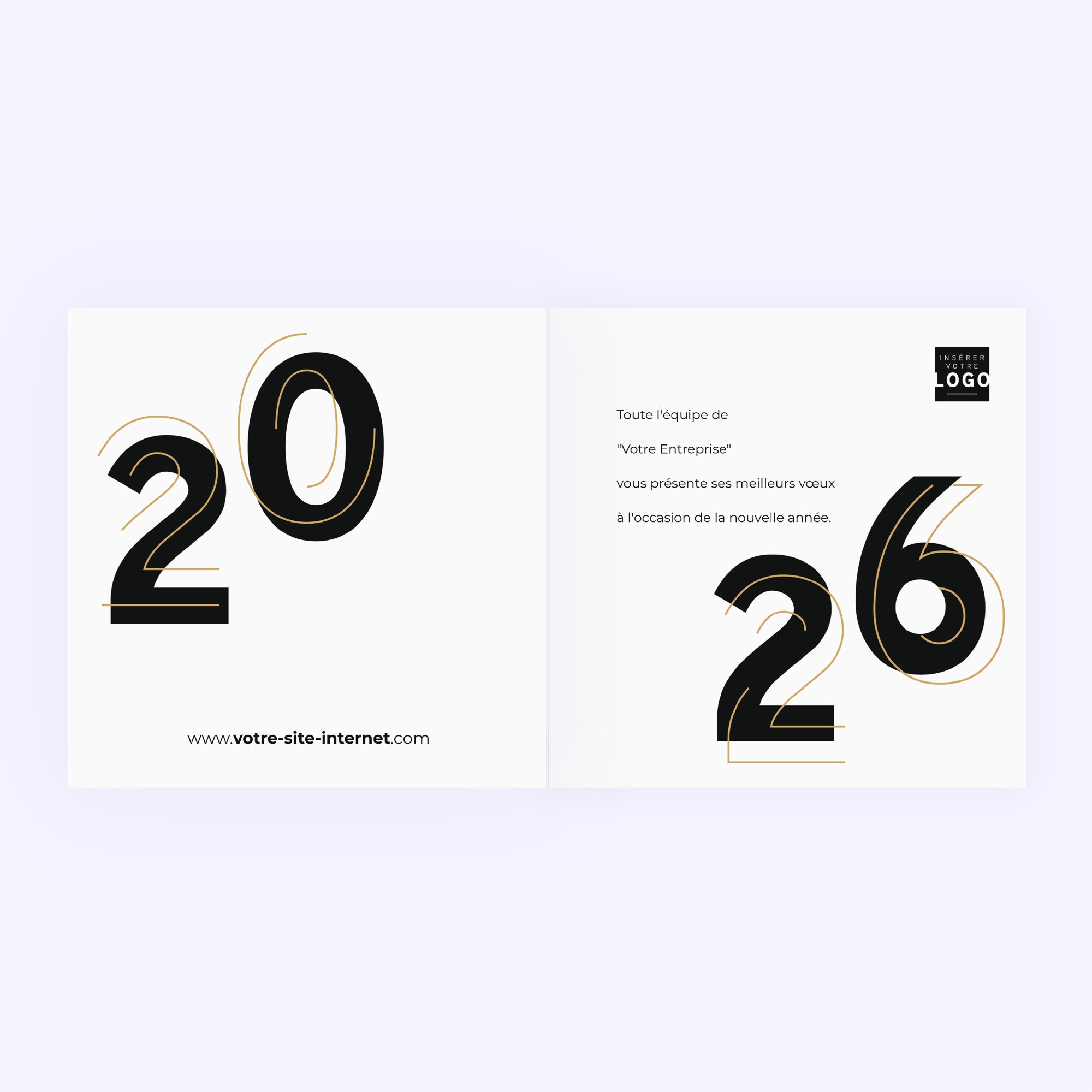 2026 en lumière | Vœux professionnels • Carte de voeux dorure • Carré double photo N° 2