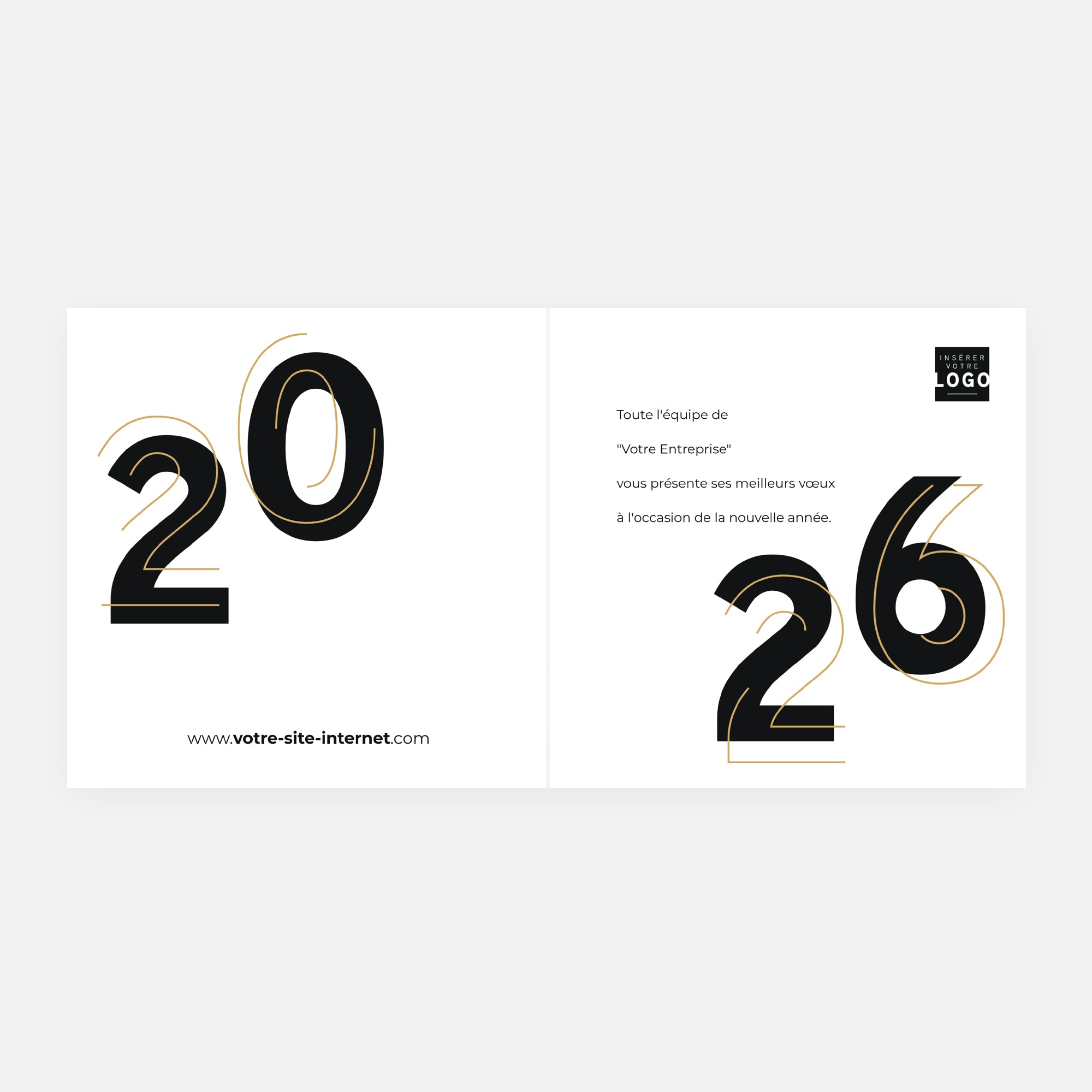 2026 en lumière | Vœux professionnels • Carte de voeux dorure • Carré double photo N° 2