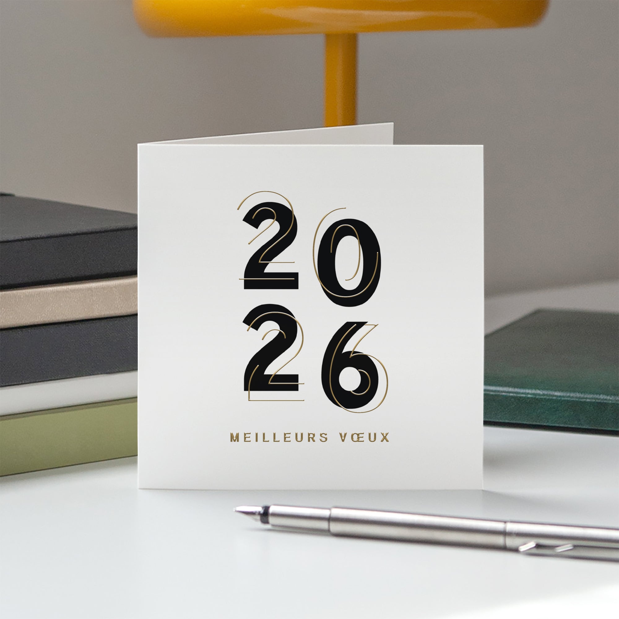 2026 en lumière | Vœux professionnels • Carte de voeux dorure • Carré double photo N° 5
