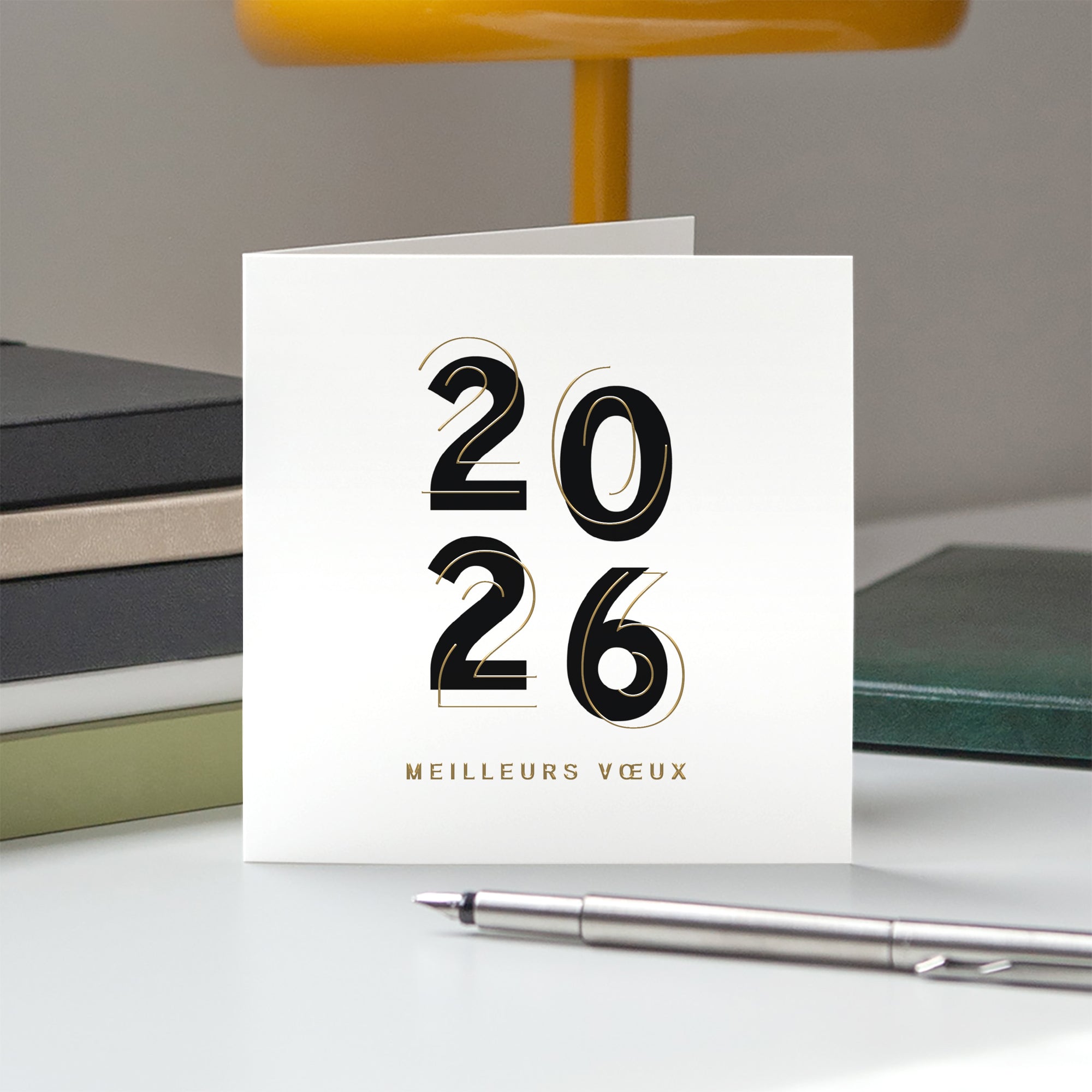 2026 en lumière | Vœux professionnels • Carte de voeux dorure • Carré double photo N° 5