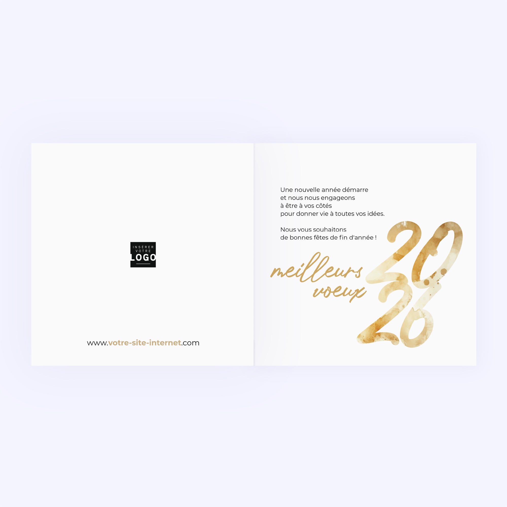 Aquarelle & dorure | Vœux professionnels • Carte de voeux dorure • Carré double photo N° 2