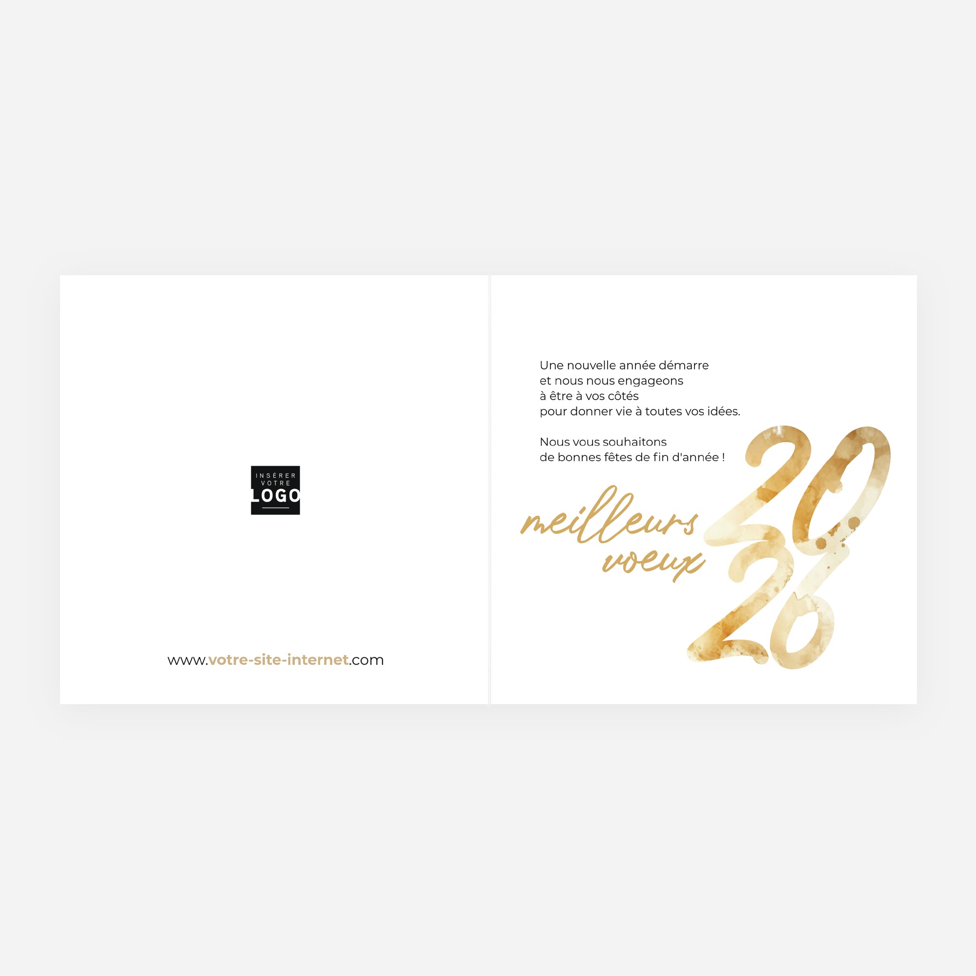 Aquarelle & dorure | Vœux professionnels • Carte de voeux dorure • Carré double photo N° 2
