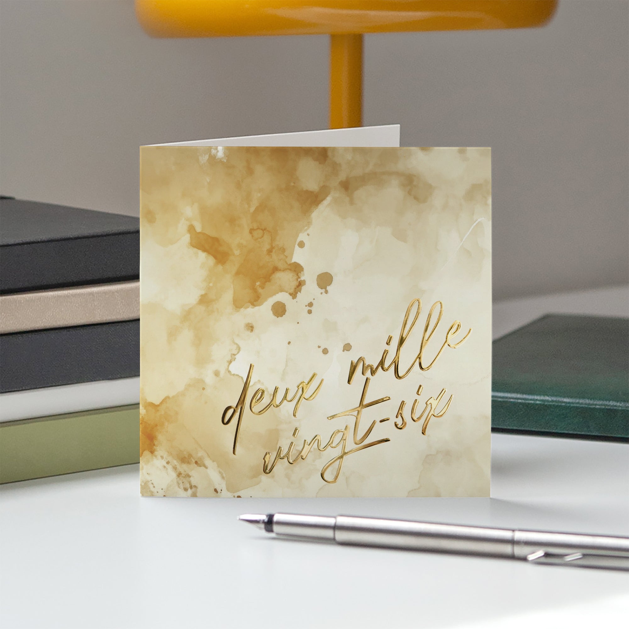 Aquarelle & dorure | Vœux professionnels • Carte de voeux dorure • Carré double photo N° 5