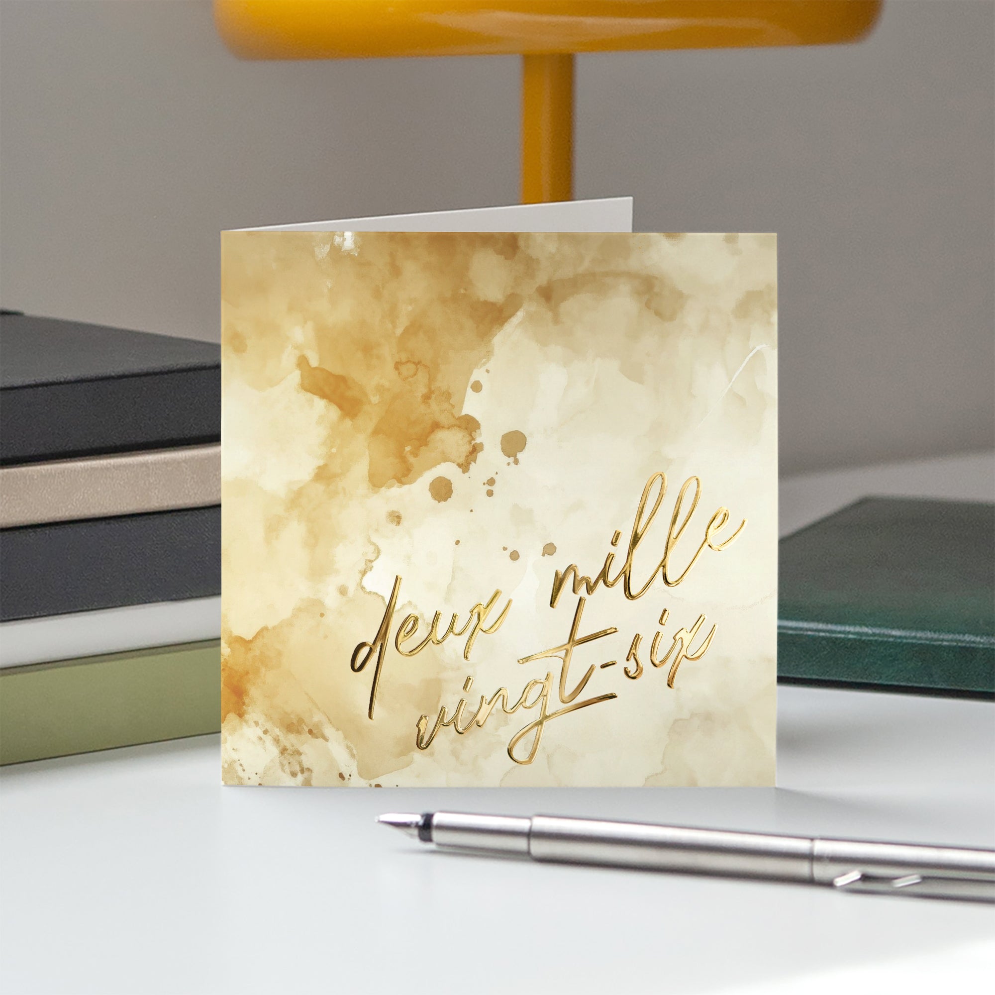 Aquarelle & dorure | Vœux professionnels • Carte de voeux dorure • Carré double photo N° 5