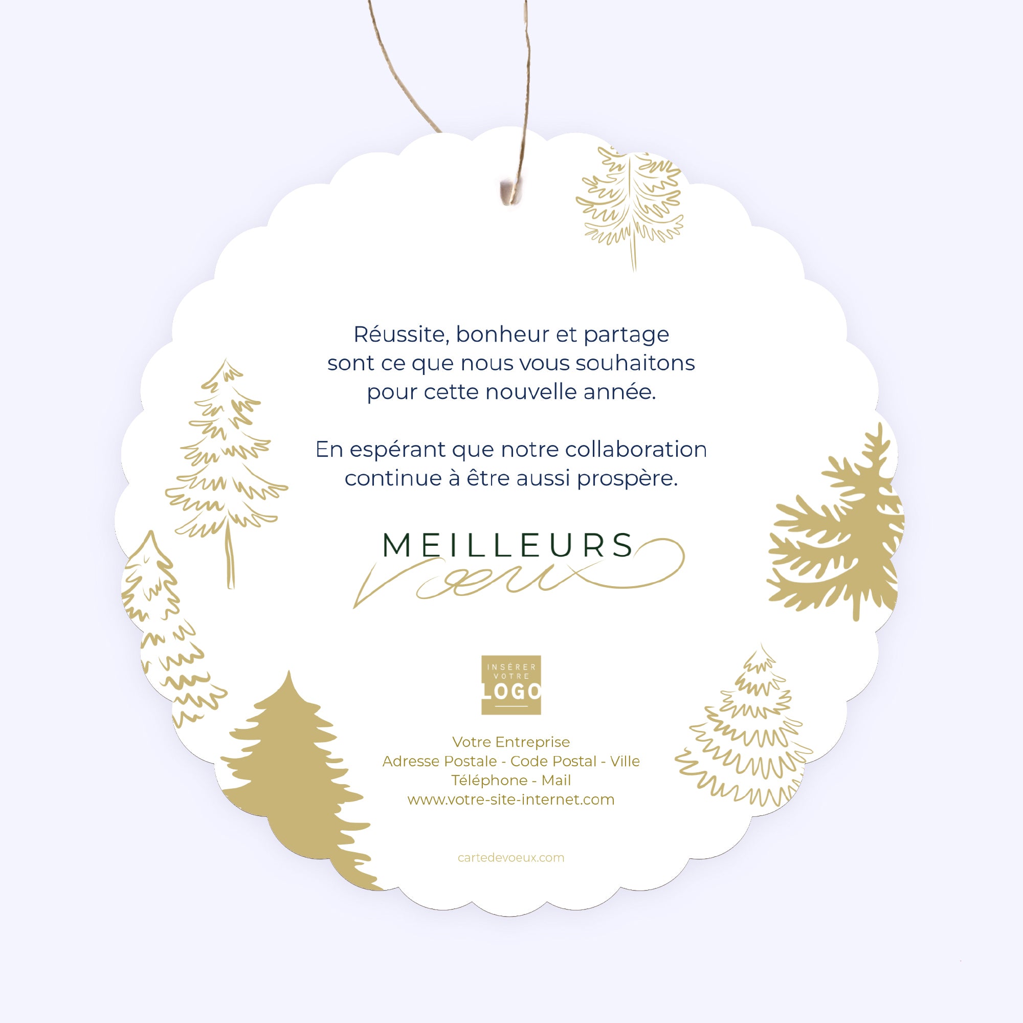 Les sapins dorés | Vœux professionnels • Boule de Noël papier • Ronde photo N° 2
