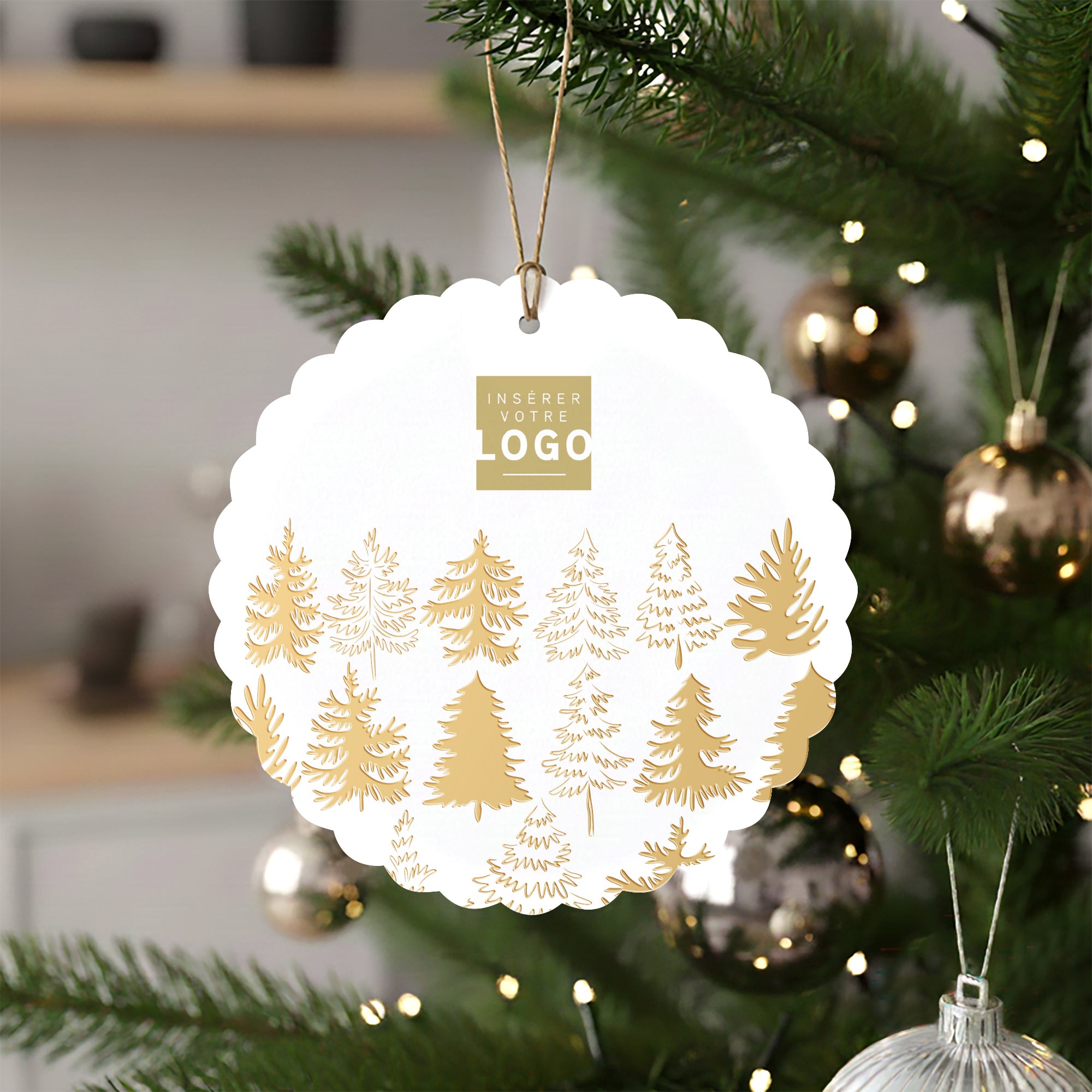 Les sapins dorés | Vœux professionnels • Boule de Noël papier • Ronde photo N° 4