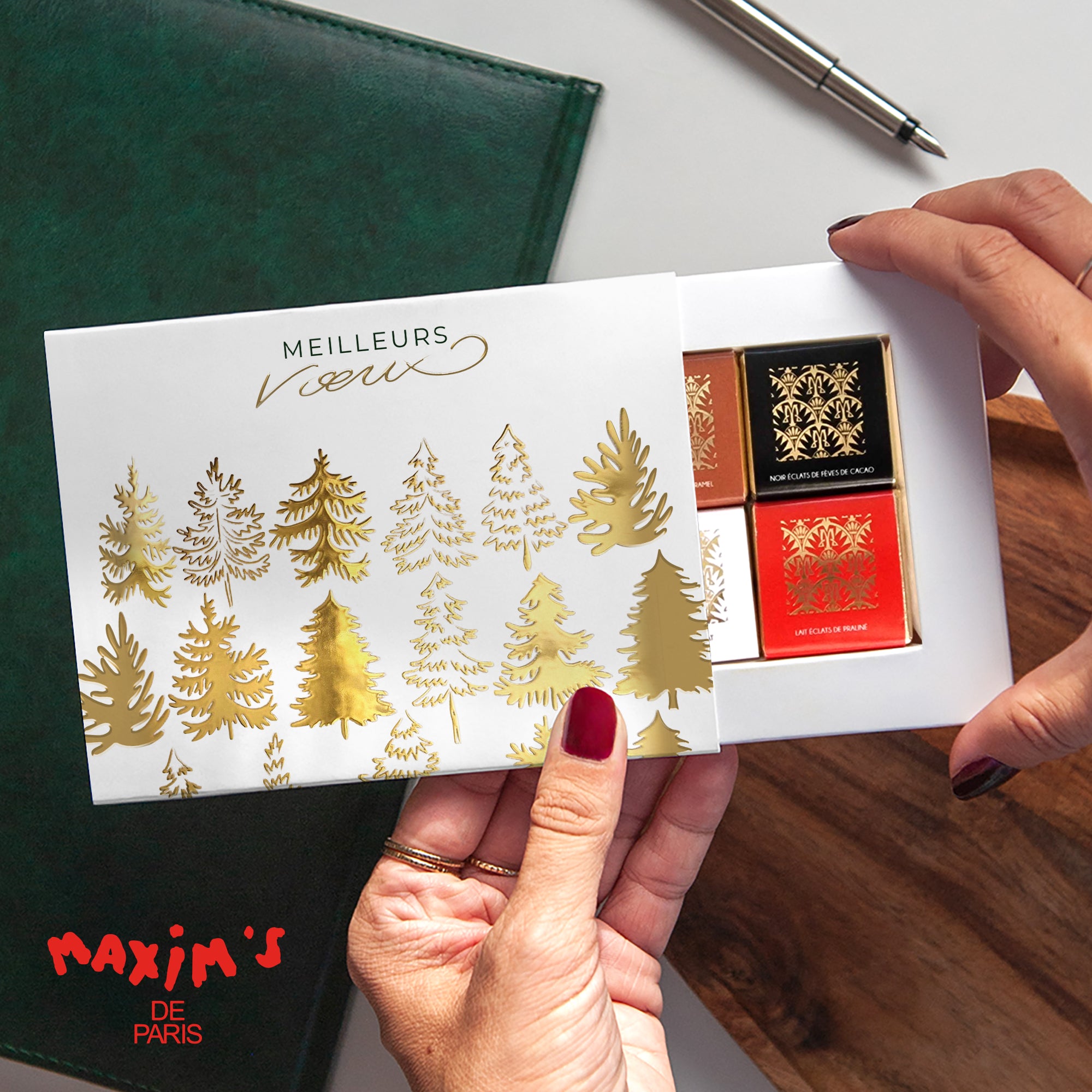 les sapins dorés | Vœux professionnels • Boite chocolat personnalisée • Maxim's de Paris photo N° 1