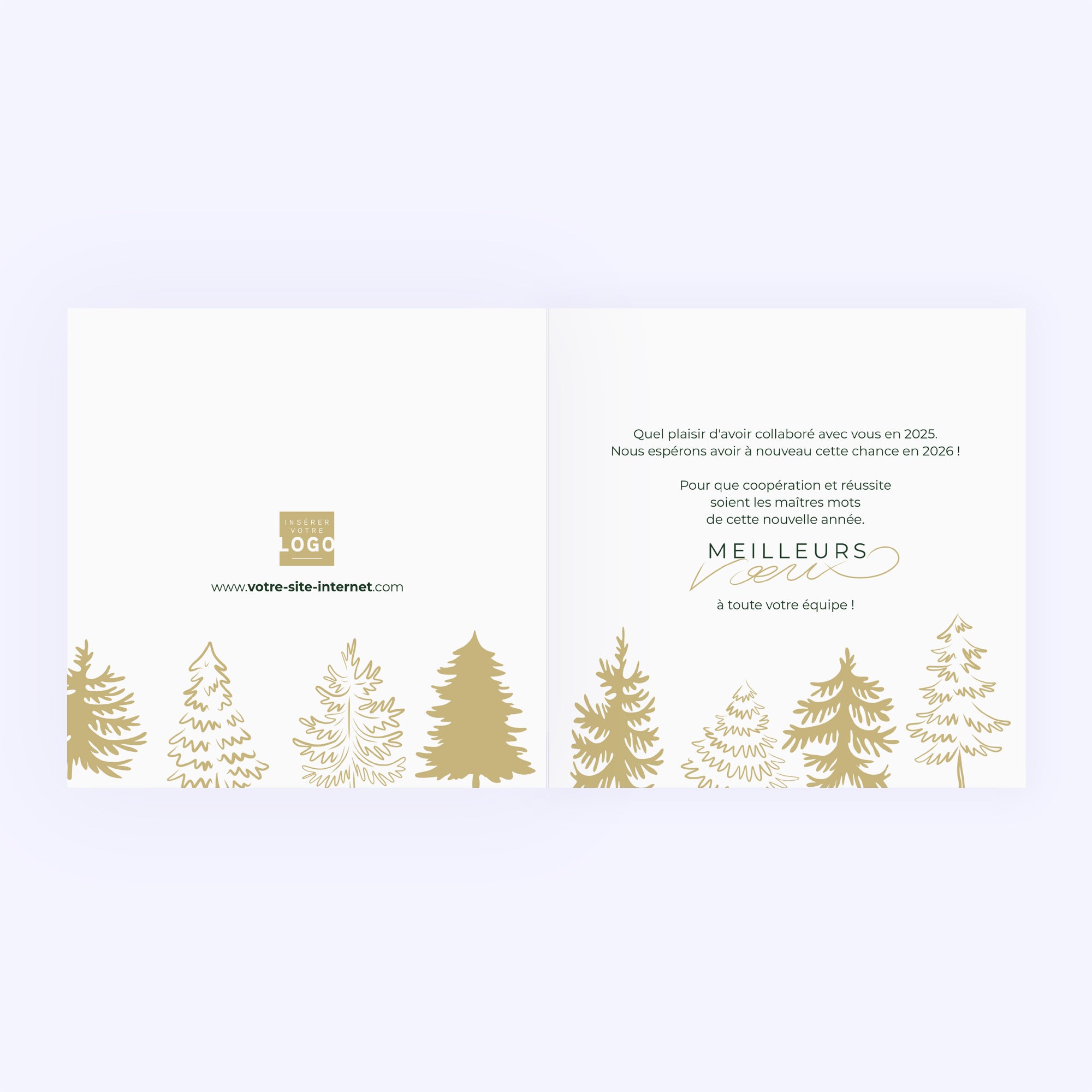 Les sapins dorés | Vœux professionnels • Carte de voeux dorure • Carré double photo N° 2