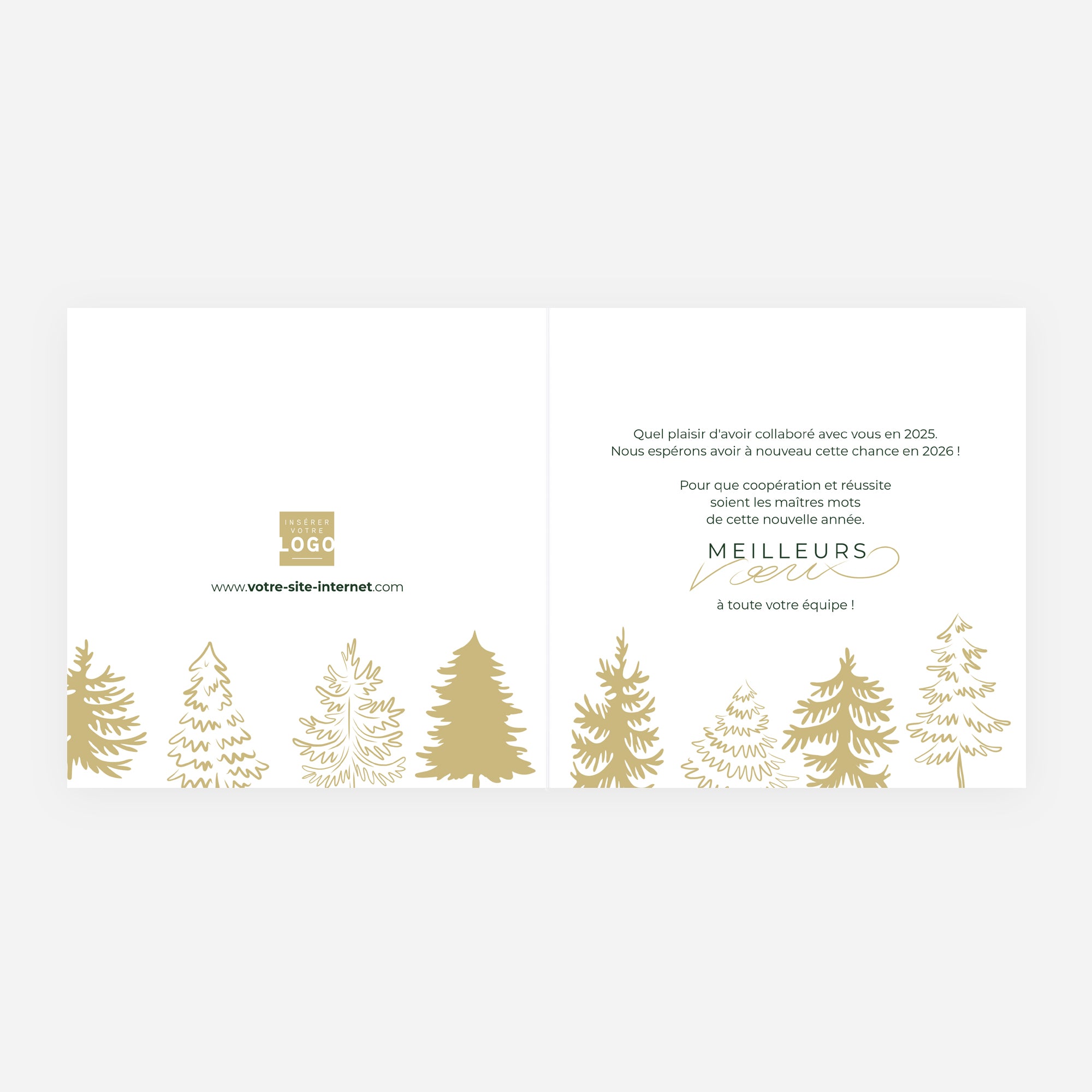 Les sapins dorés | Vœux professionnels • Carte de voeux dorure • Carré double photo N° 2